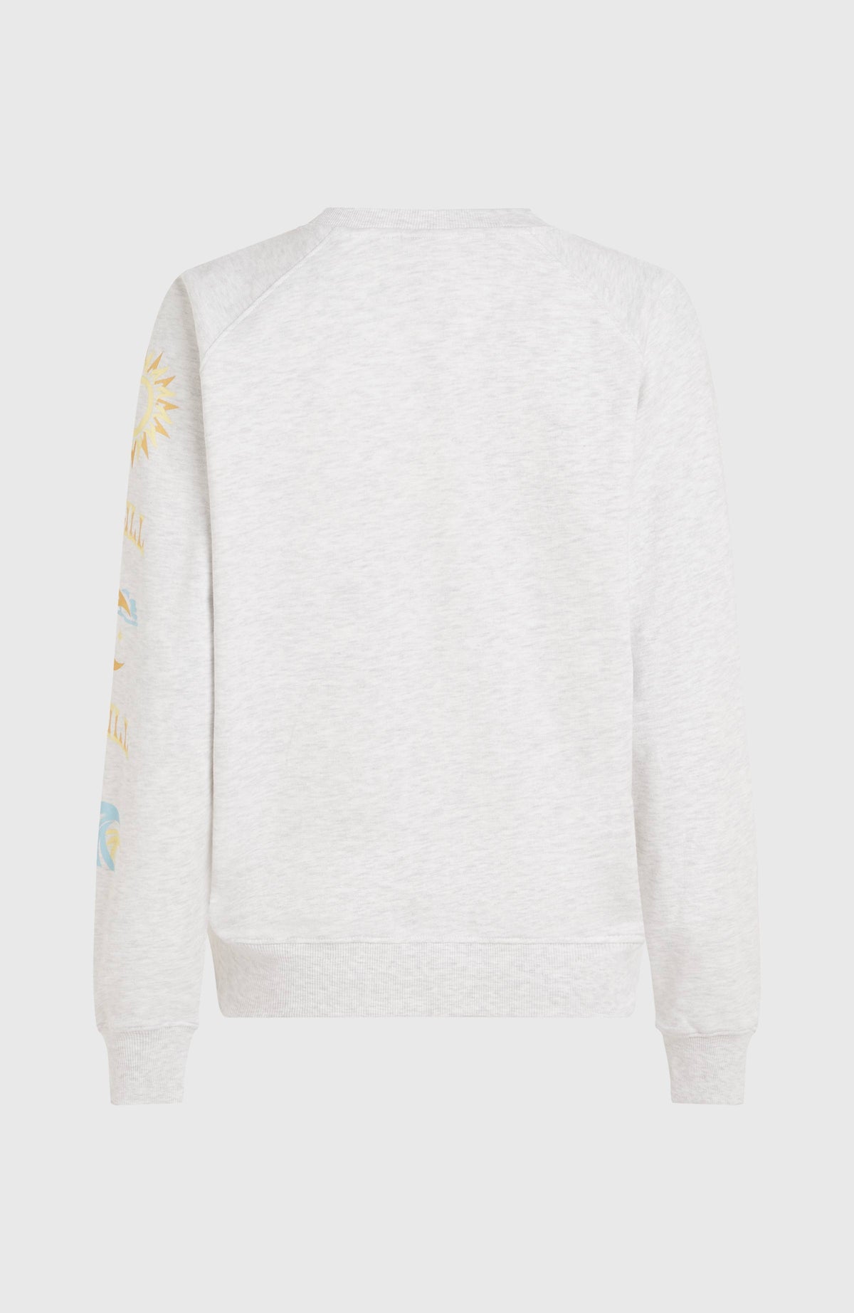 Beach Vintage Crew Sweatshirt für Damen, weiß, freigestellt von hinten mit Rippstrickbündchen an Saum und Ärmeln