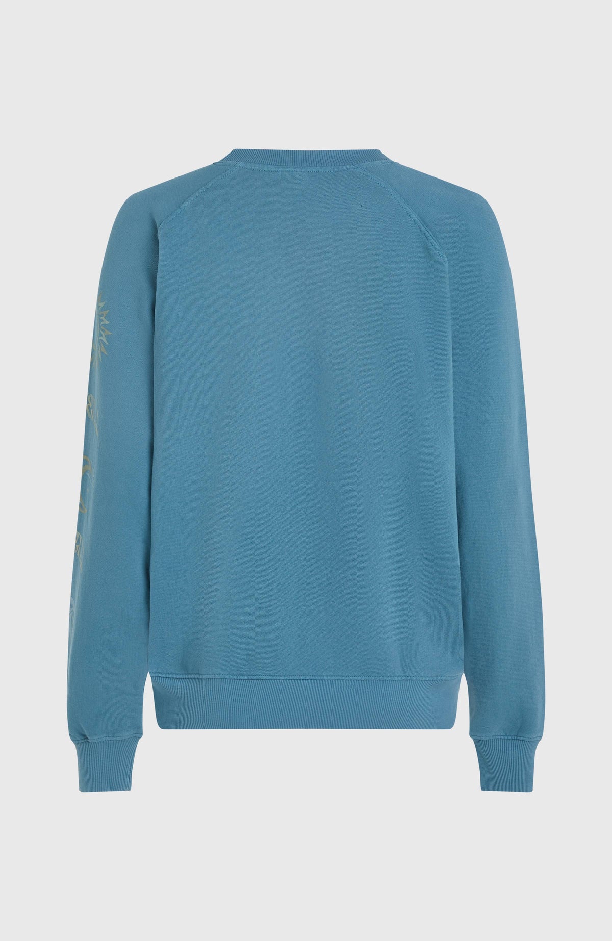 Beach Vintage Crew Sweatshirt für Damen, blau mit Logo-Print, freigestellt von hinten