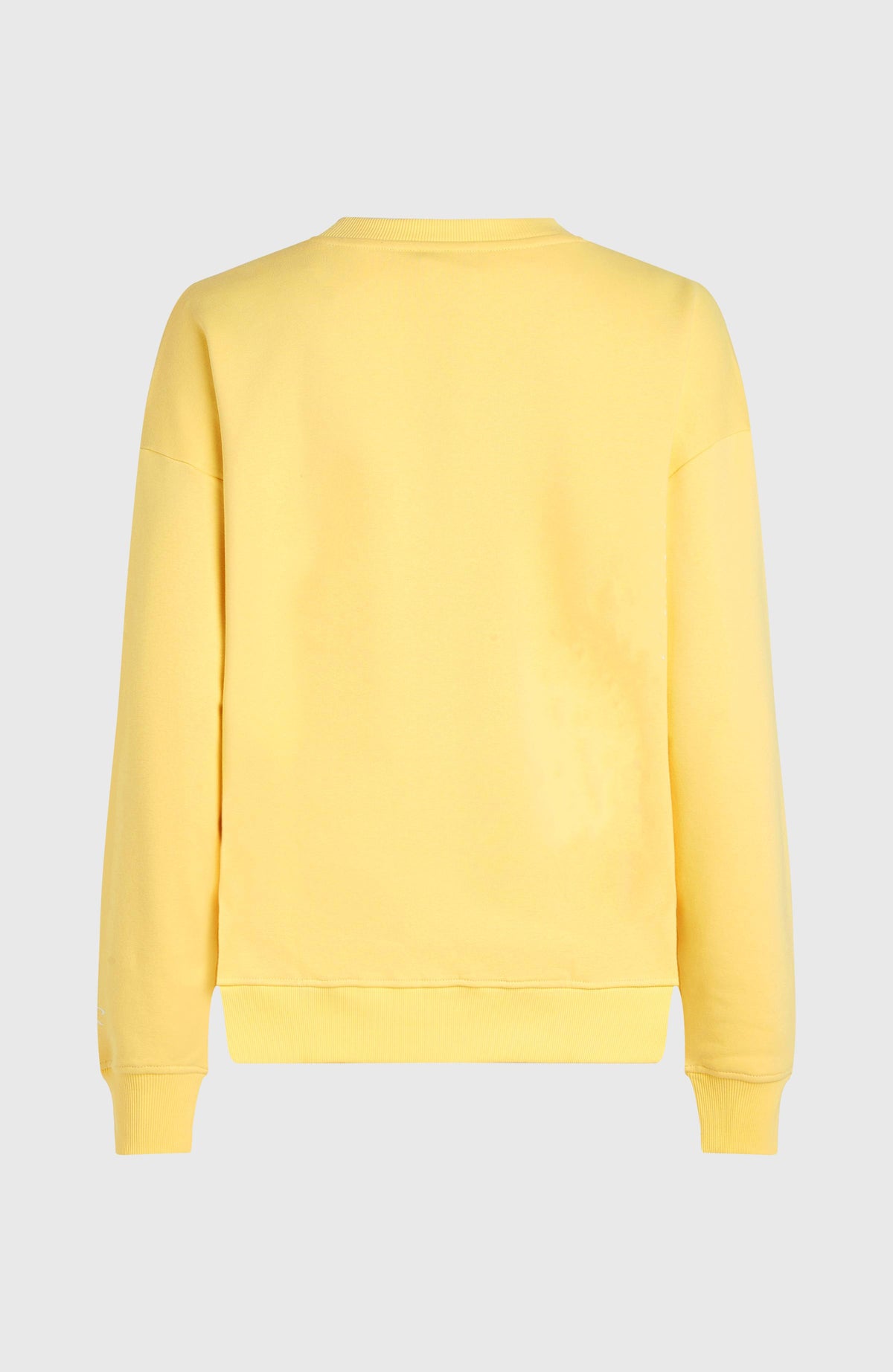 Future Surf Crew Sweatshirt für Damen, gelb, freigestellt von hinten mit geripptem Saum