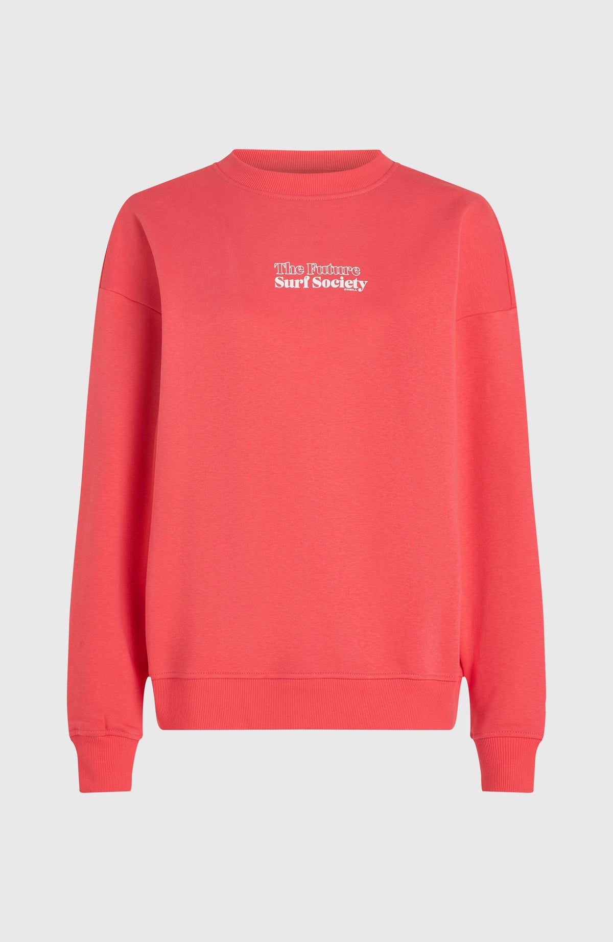 Future Surf Crew Sweatshirt, pink mit Logo-Print in Weiß, freigestellt von vorne