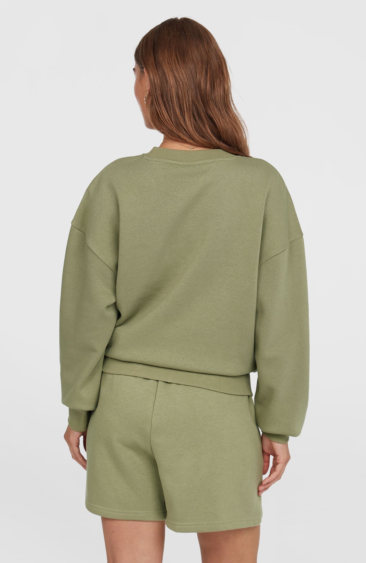Future Surf Crew Sweatshirt für Damen, grün, Rückansicht am Model mit geripptem Saumabschluss