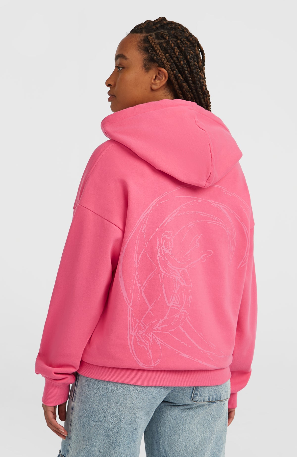 O'Neill O'Riginals Oversized Hoodie für Damen, pink, Rückansicht am Model mit großem Grafik-Print