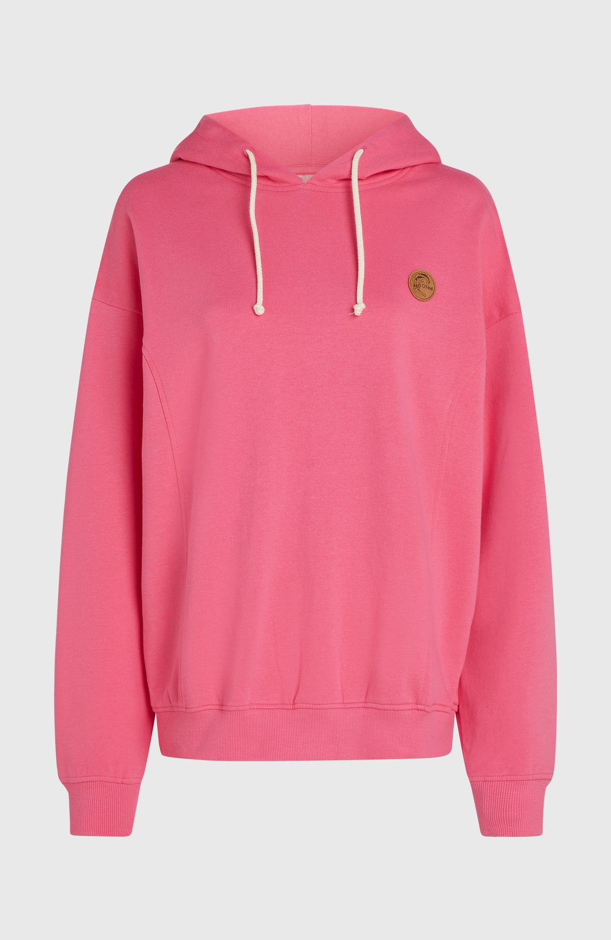 O'Riginals Oversized Hoodie für Damen, pink, freigestellt von vorne mit Kordelzug und Logo-Patch