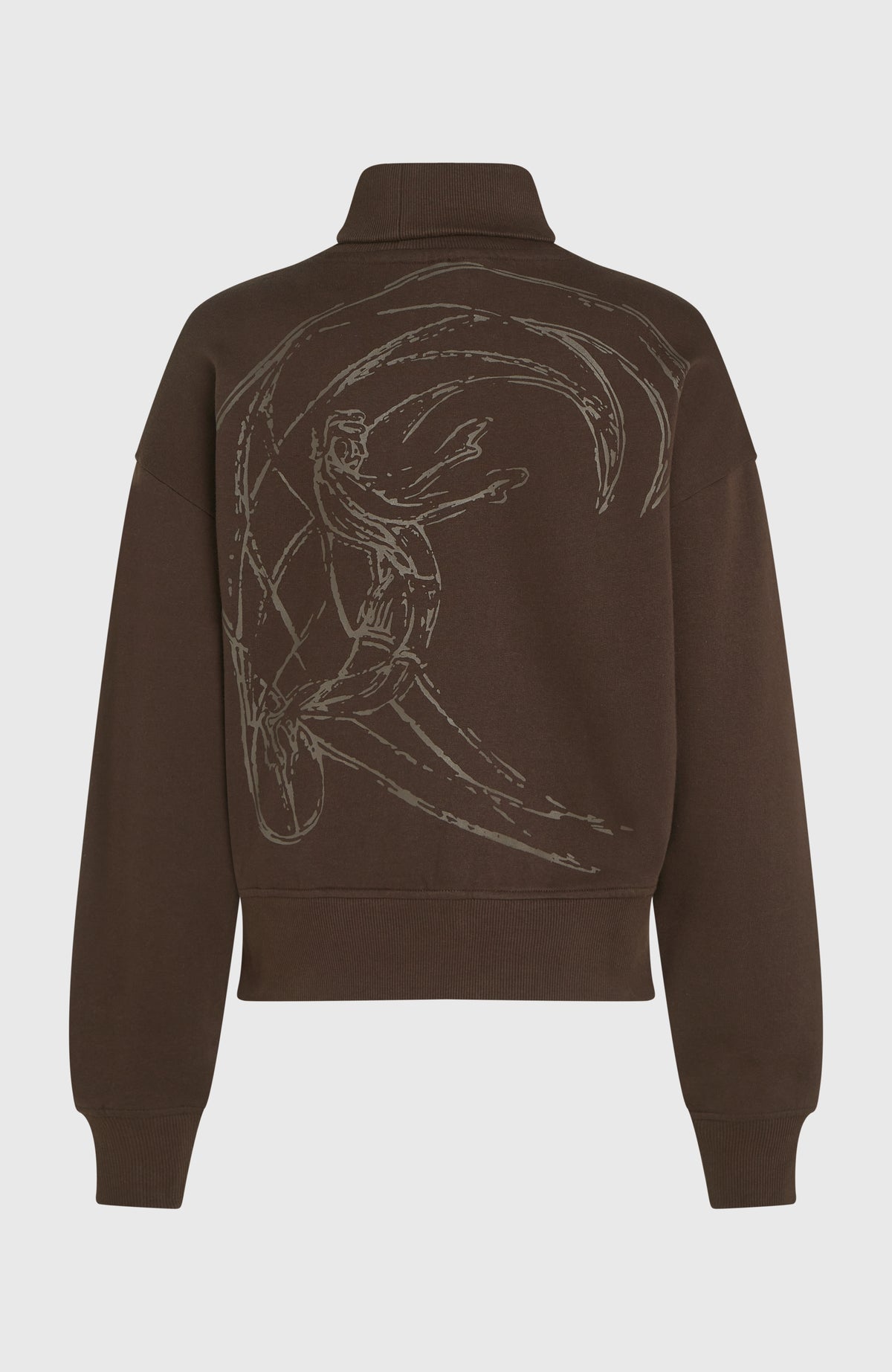 Braunes O'Riginals Crew Sweatshirt für Damen, freigestellt von hinten mit großflächiger Rücken-Grafik