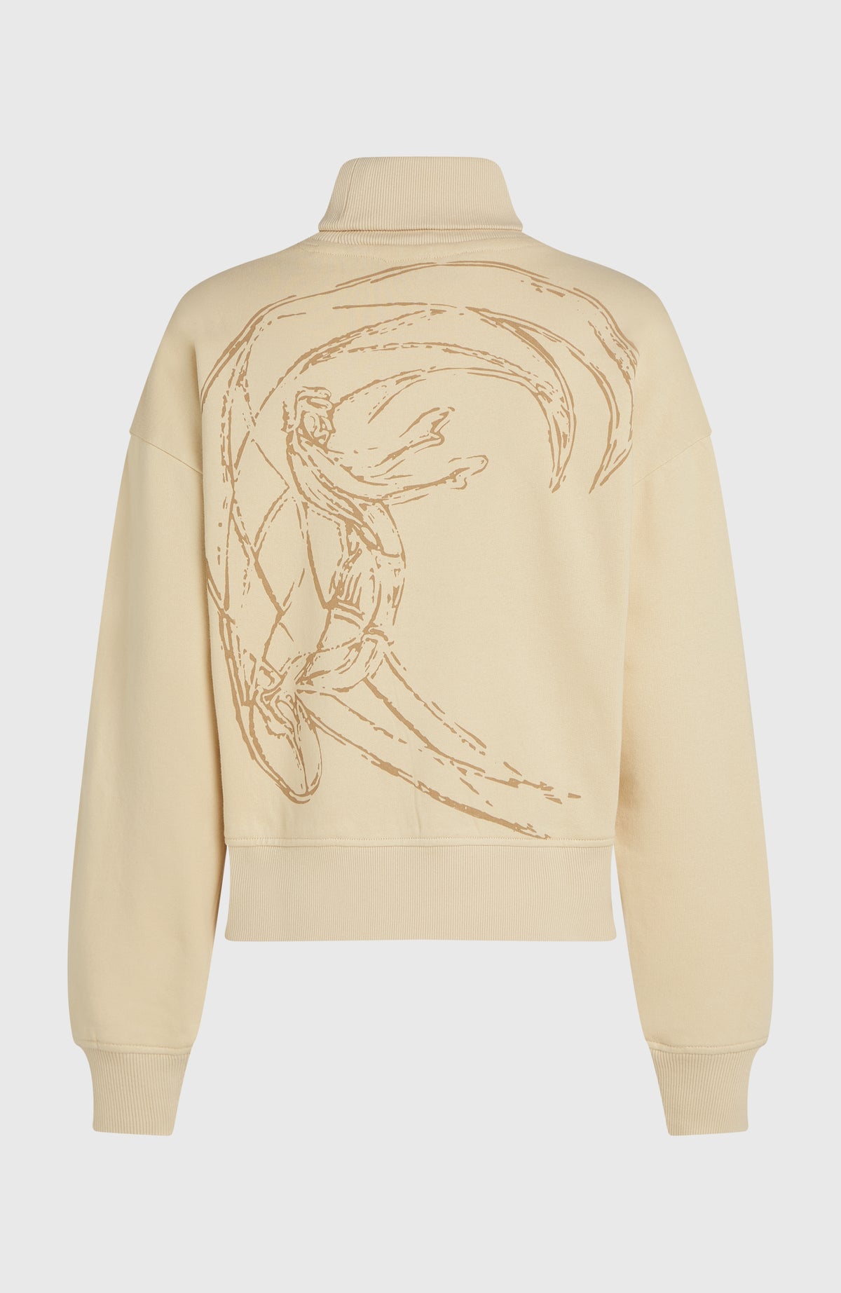 O'Riginals Crew Sweatshirt für Damen, beige, freigestellt von hinten mit großem Surfer-Print am Rücken