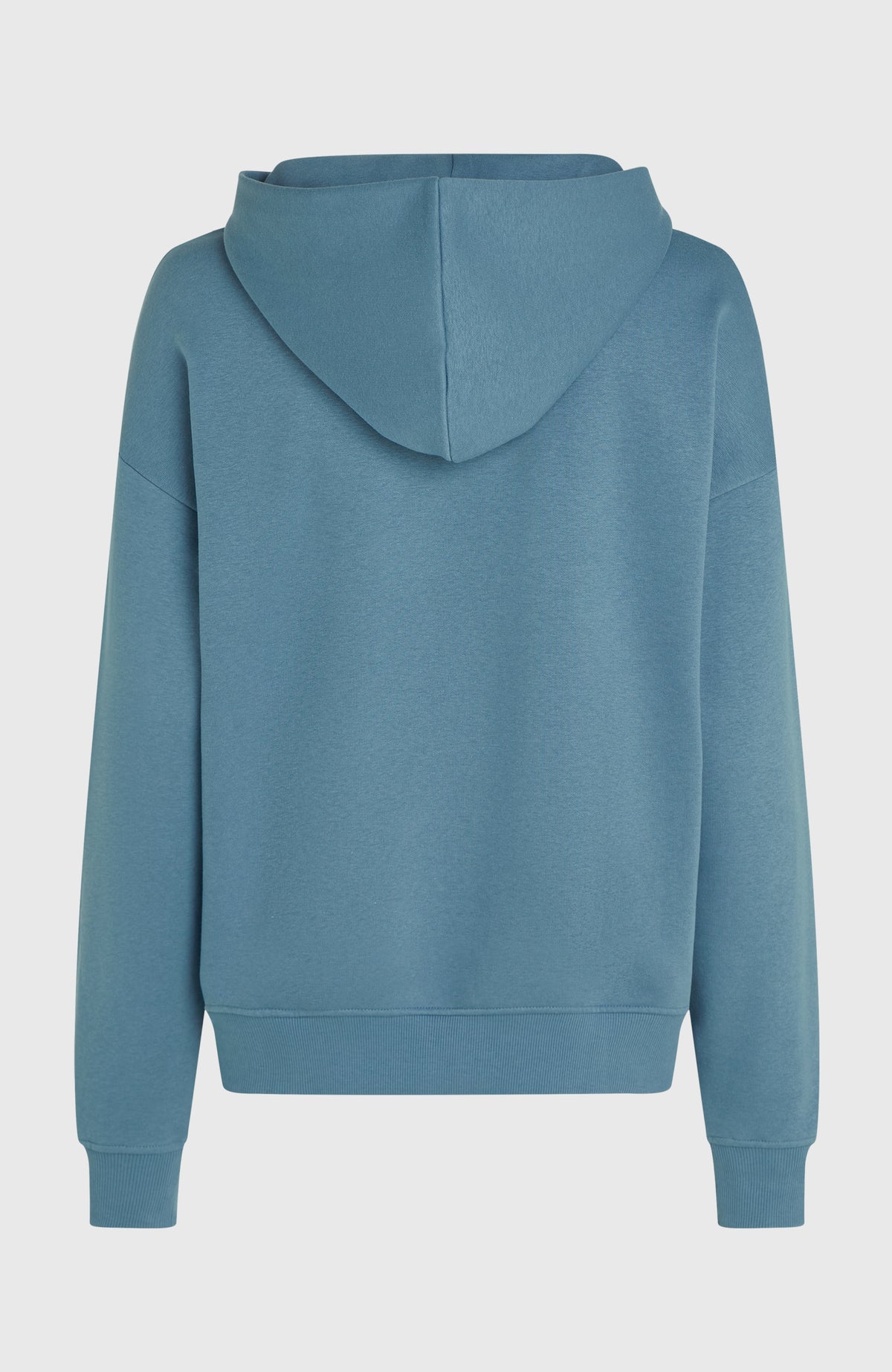 Blauer Future Surf Society Hoodie für Damen, freigestellt von hinten mit Kapuze und Saumbund