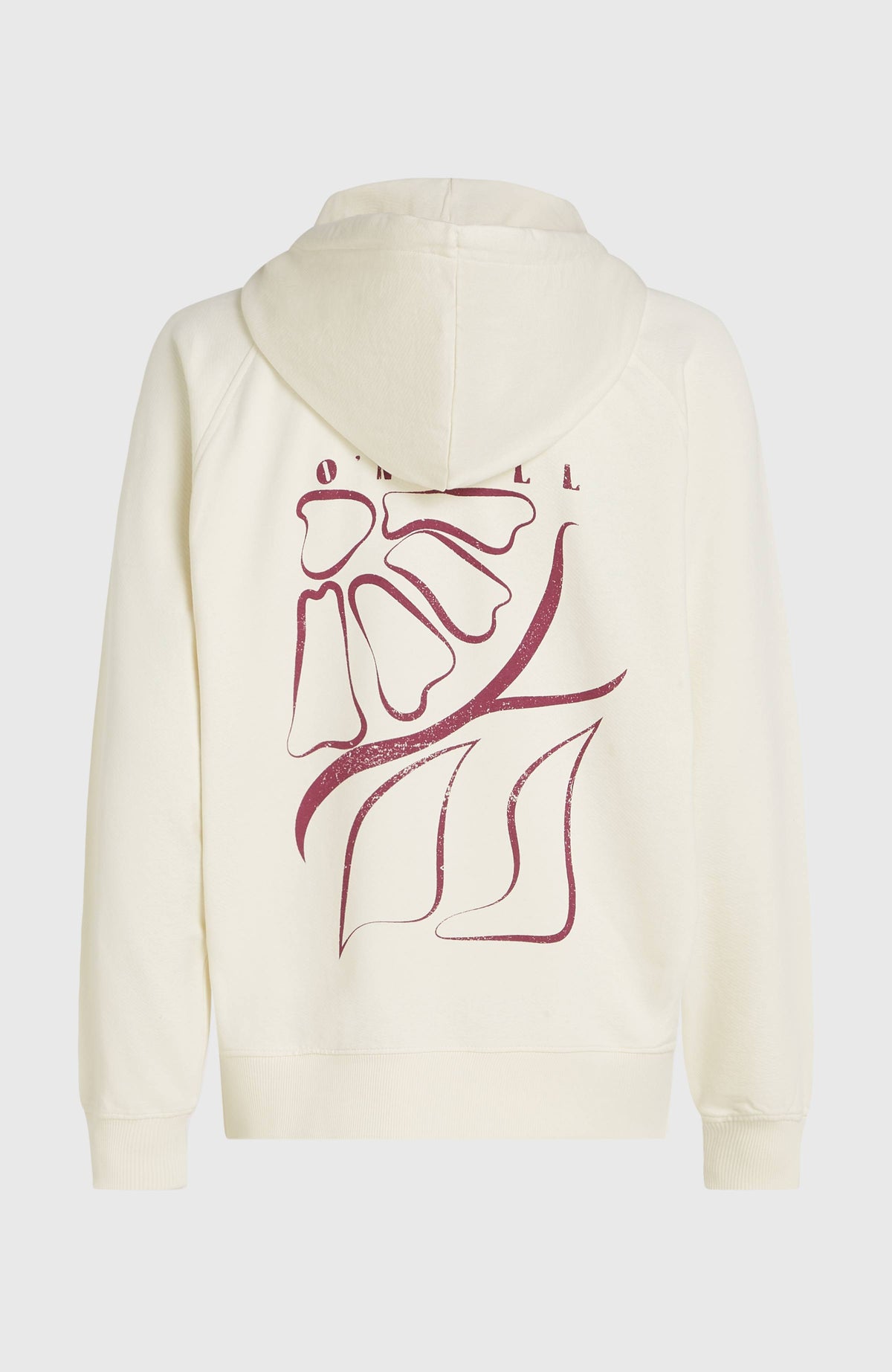Women of the Wave Hoodie für Damen, beige mit Grafik-Print in Weinrot, freigestellt von hinten