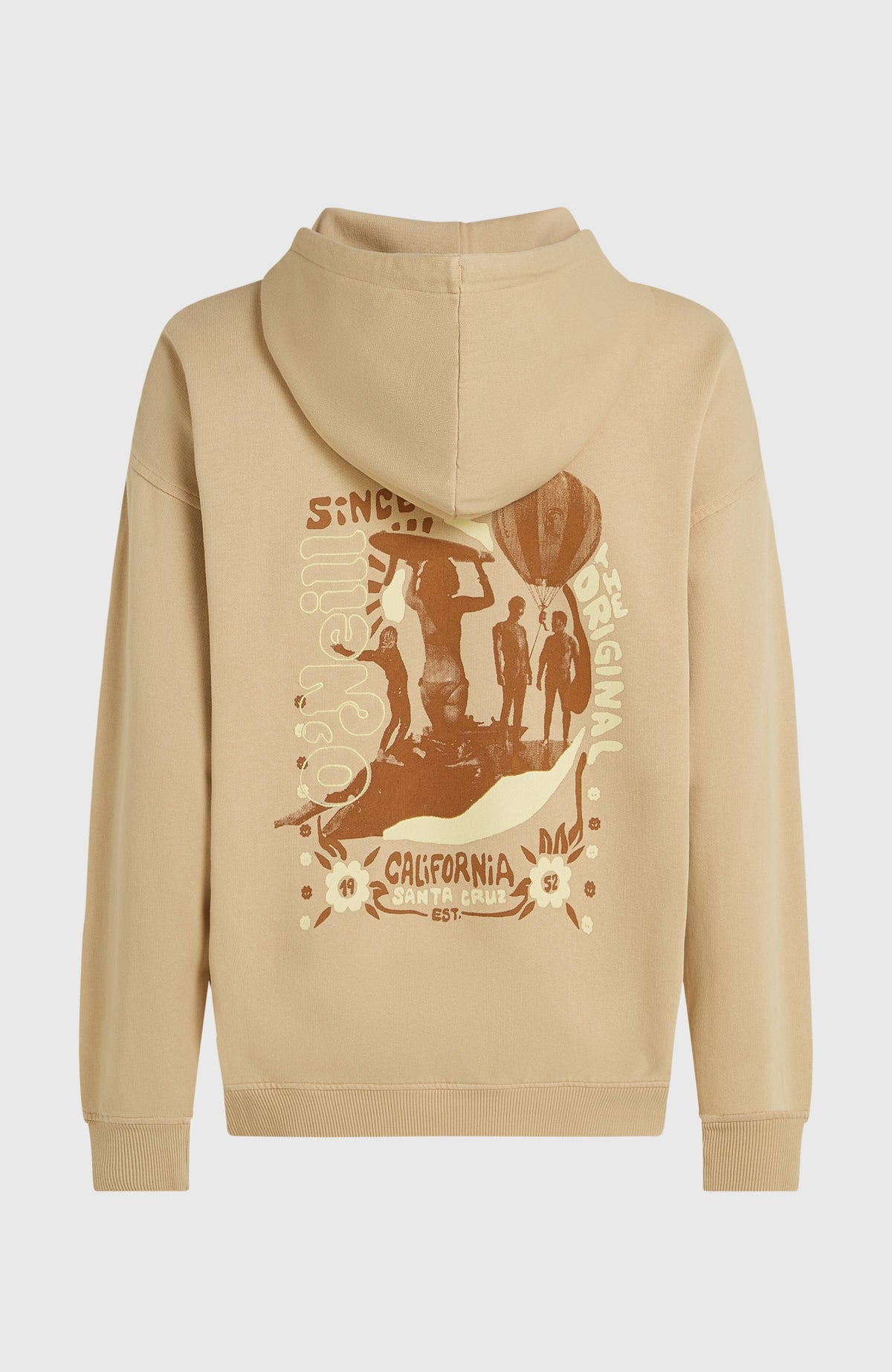 O'Riginals Hoodie für Damen, beige mit Grafik-Print in Braun, freigestellt von hinten