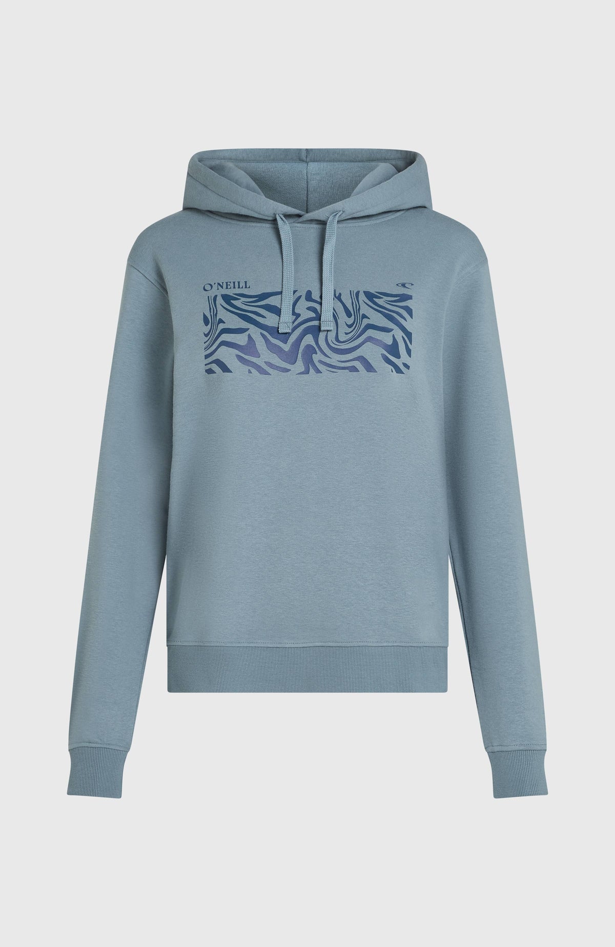 Graphic Hoodie für Damen, blau mit Grafik-Print in Dunkelblau, flach liegend von vorne