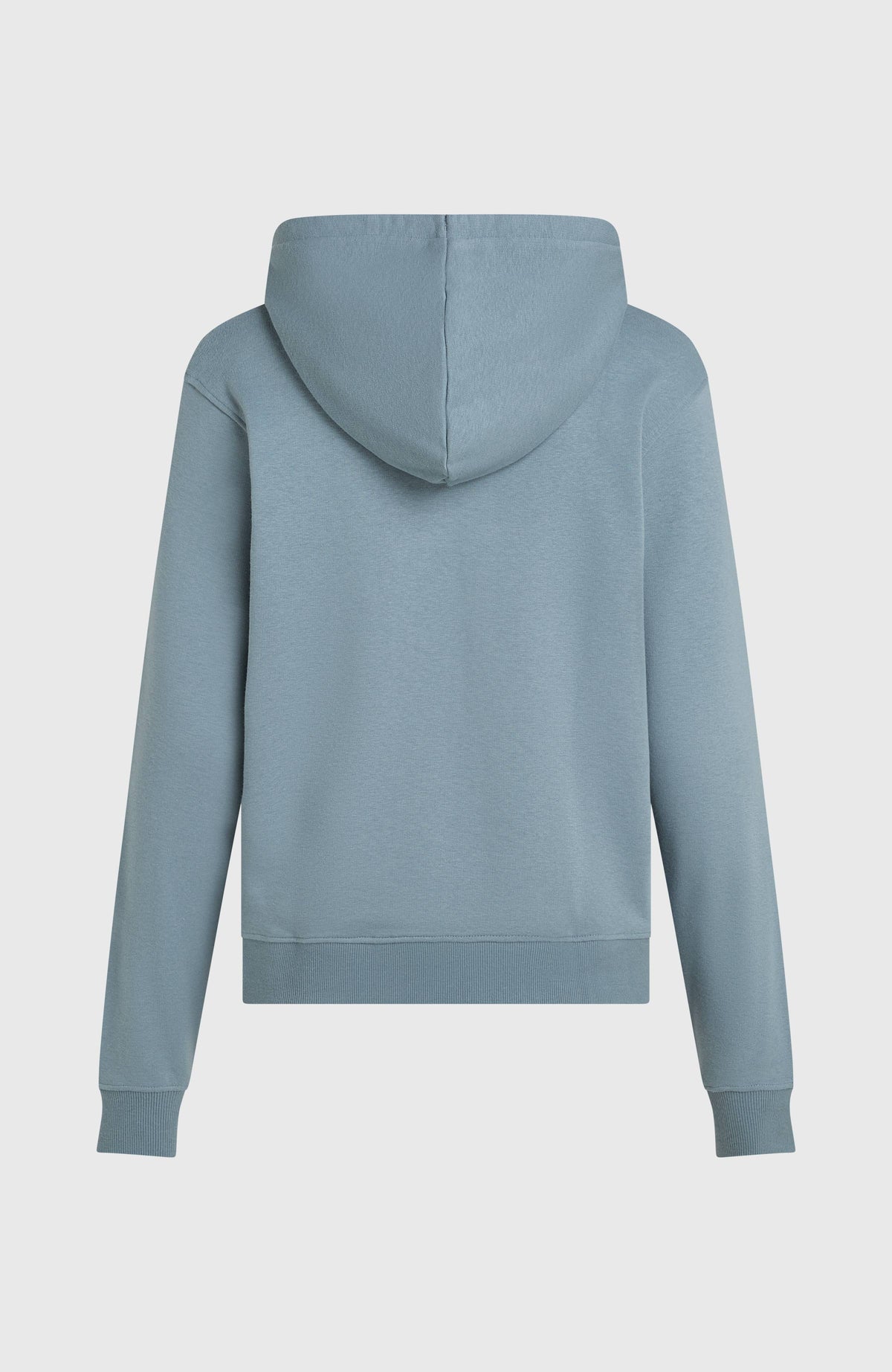 Graphic Hoodie für Damen, blau, flach liegend von hinten mit Kapuze