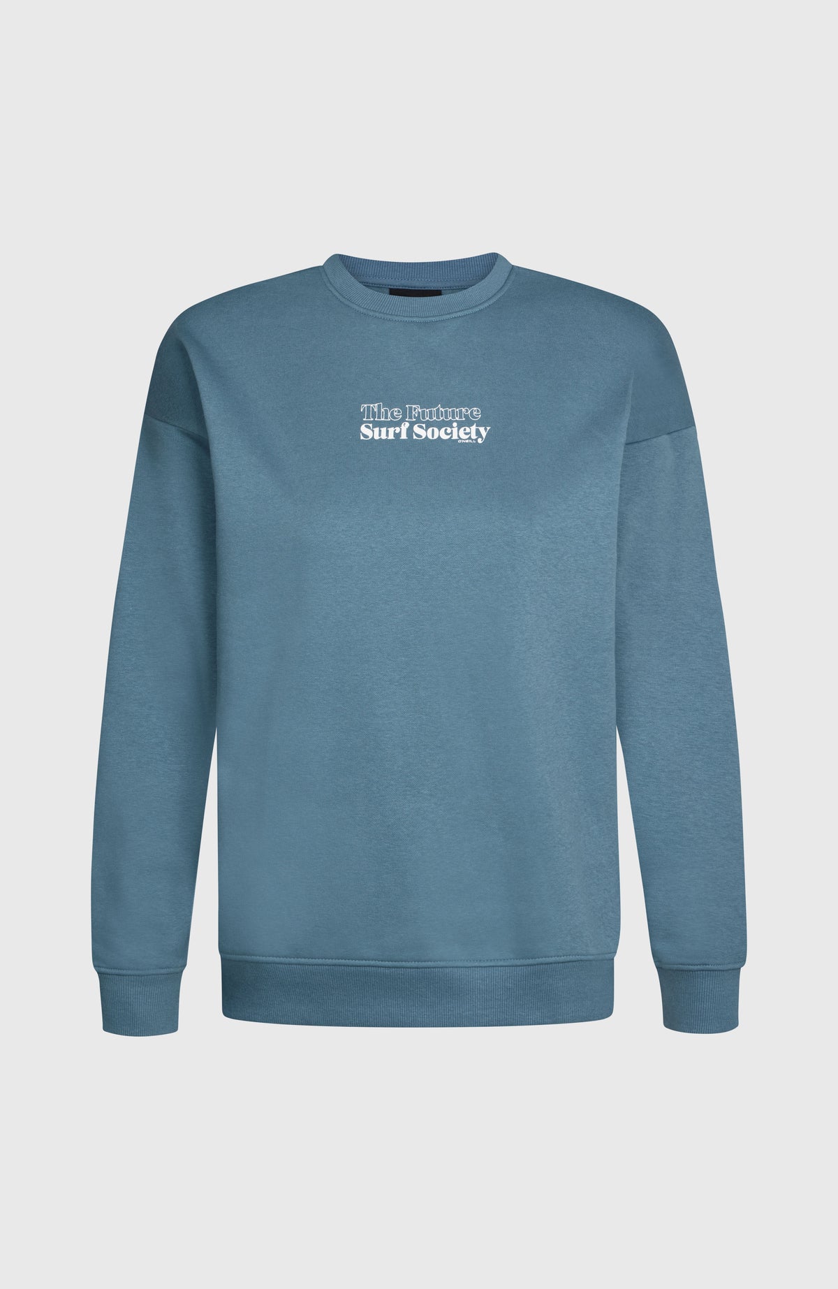 O'Neill THE FUTURE SURF SOCIETY CREW Sweatshirt für Damen, blau mit Schriftzug-Print in Weiß, Vorderansicht