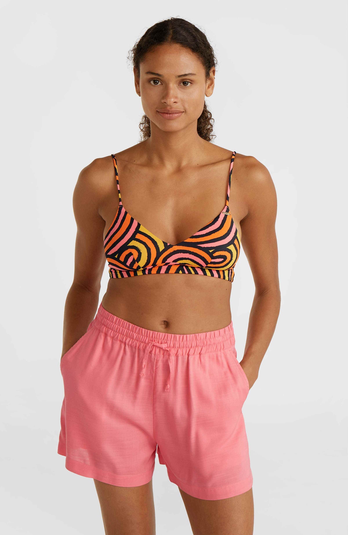 Wave Crop Bikini-Oberteil | Orange Rainbow Stripe