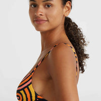 Wave Crop Bikini-Oberteil | Orange Rainbow Stripe