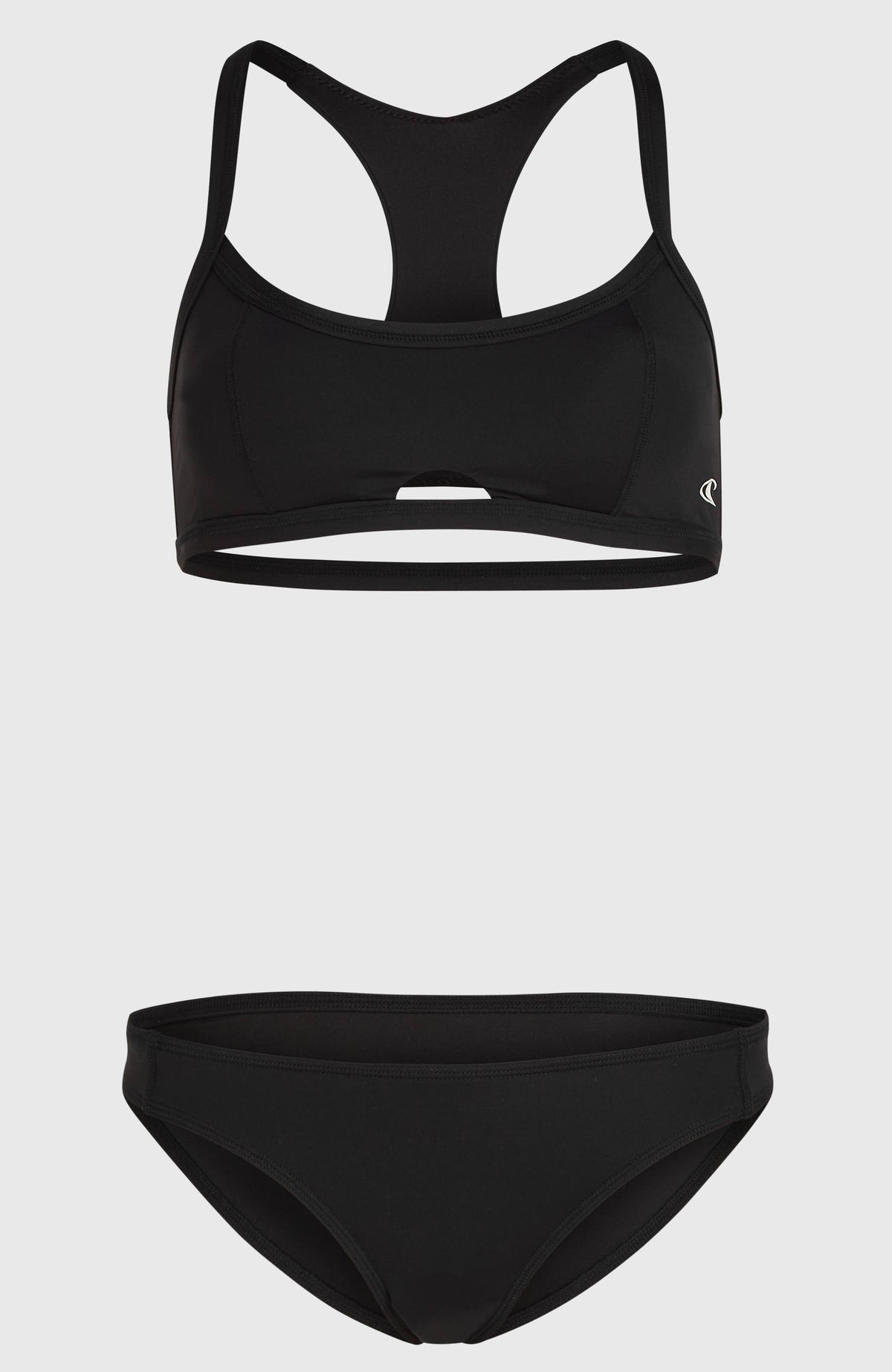 Women Of The Wave Bikini-Set für Damen, schwarz, Oberteil und Bikinihose flach liegend von vorne