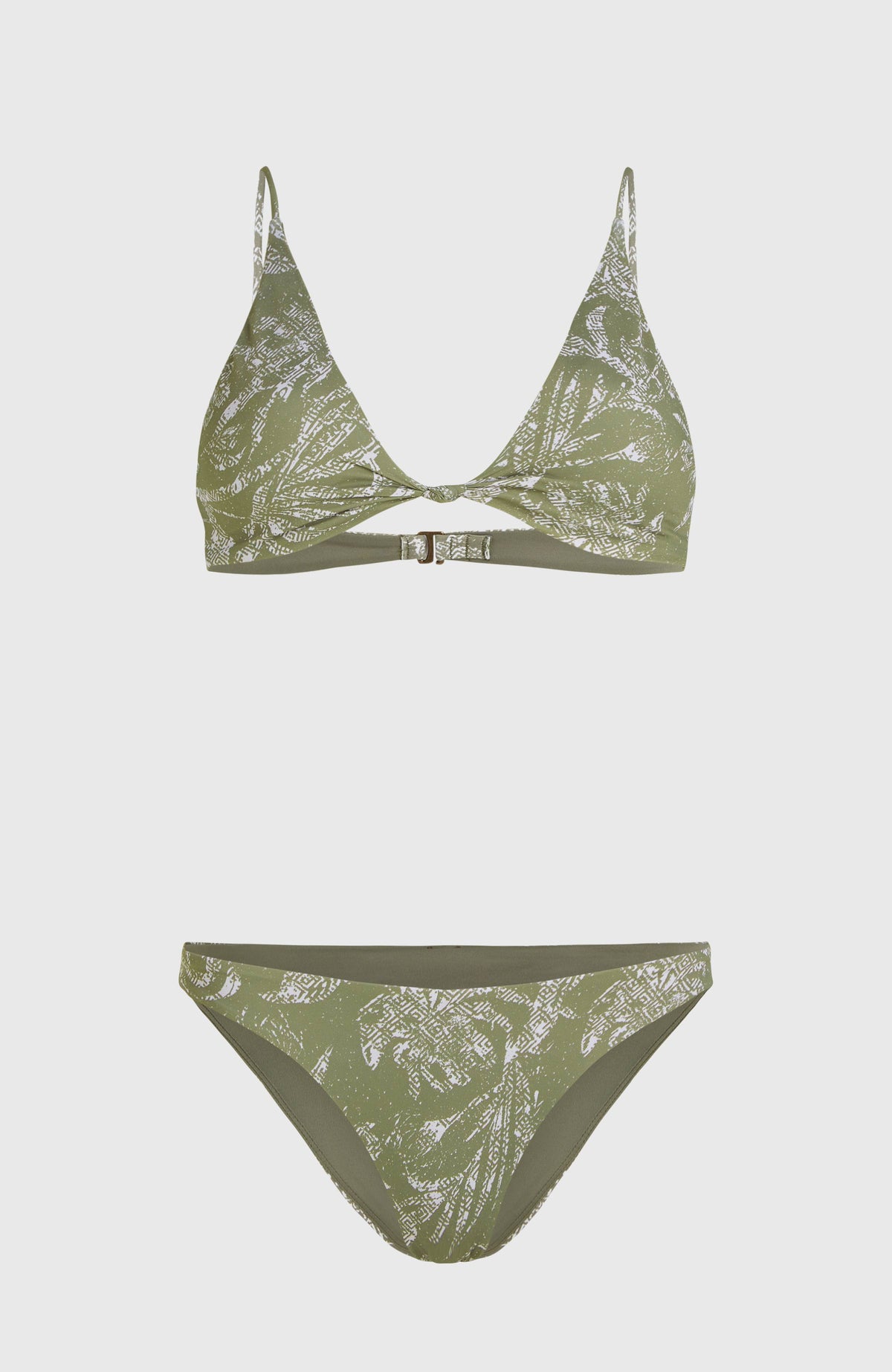 Pismo Flamenco Bikini-Set für Damen, grün mit Dschungelmuster in Weiß, Produktansicht freigestellt von vorne