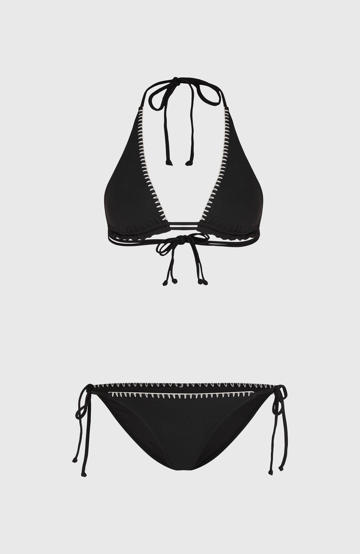 Mother Maracas Crochet Bikini-Set für Damen, schwarz, freigestellt von vorne mit weißer Häkelkante