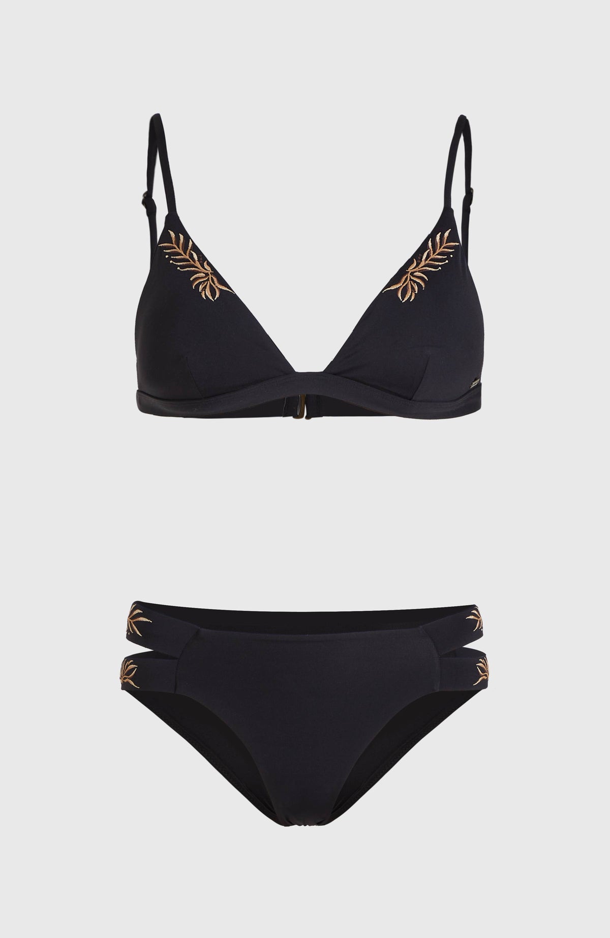 Seaside Boulder Bikini-Set für Damen, schwarz, freigestellt von vorne, Triangel-Oberteil und Bikinihose