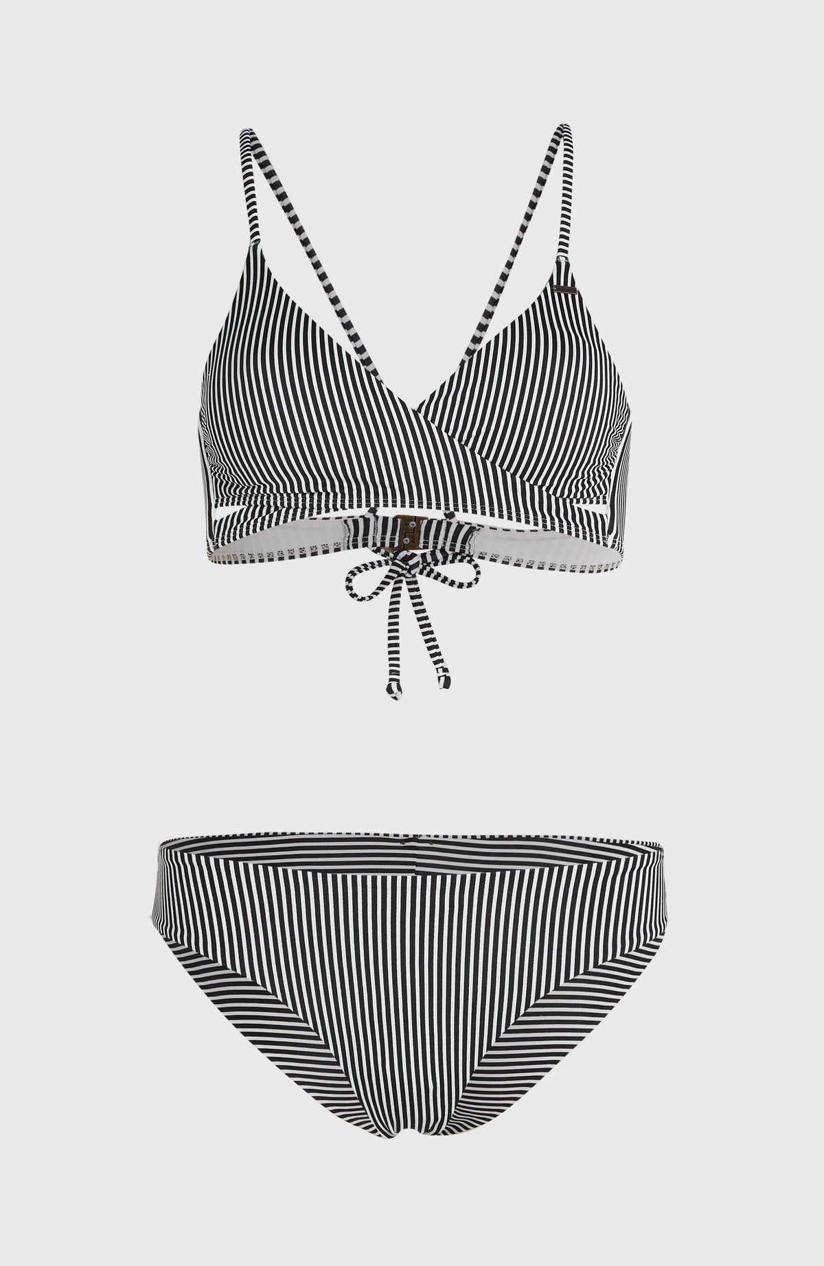Essentials Baay Maoi Bikini-Set für Damen, schwarz mit Streifenmuster in Weiß, freigestellt von vorne