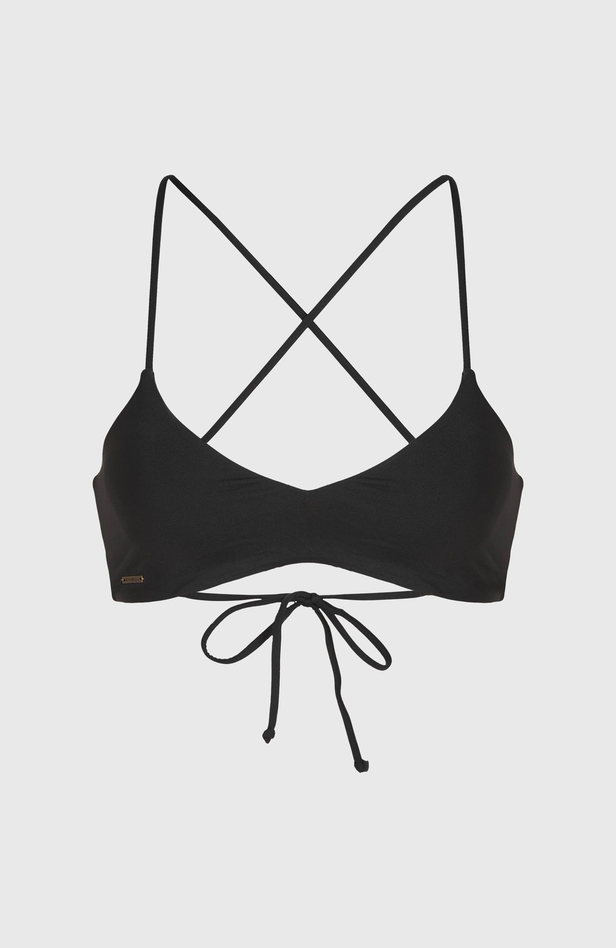 Schwarzes Huntington Bralette Bikini-Oberteil für Damen, freigestellt von vorne mit überkreuzten Trägern