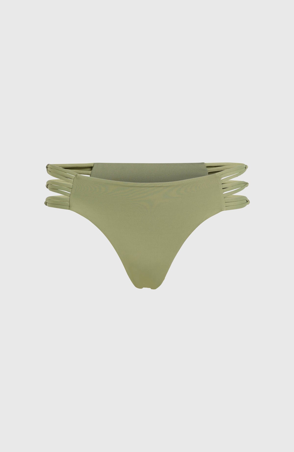 Boulders Bikinihose für Damen, grün, flach liegend von vorne mit seitlichen Bändern