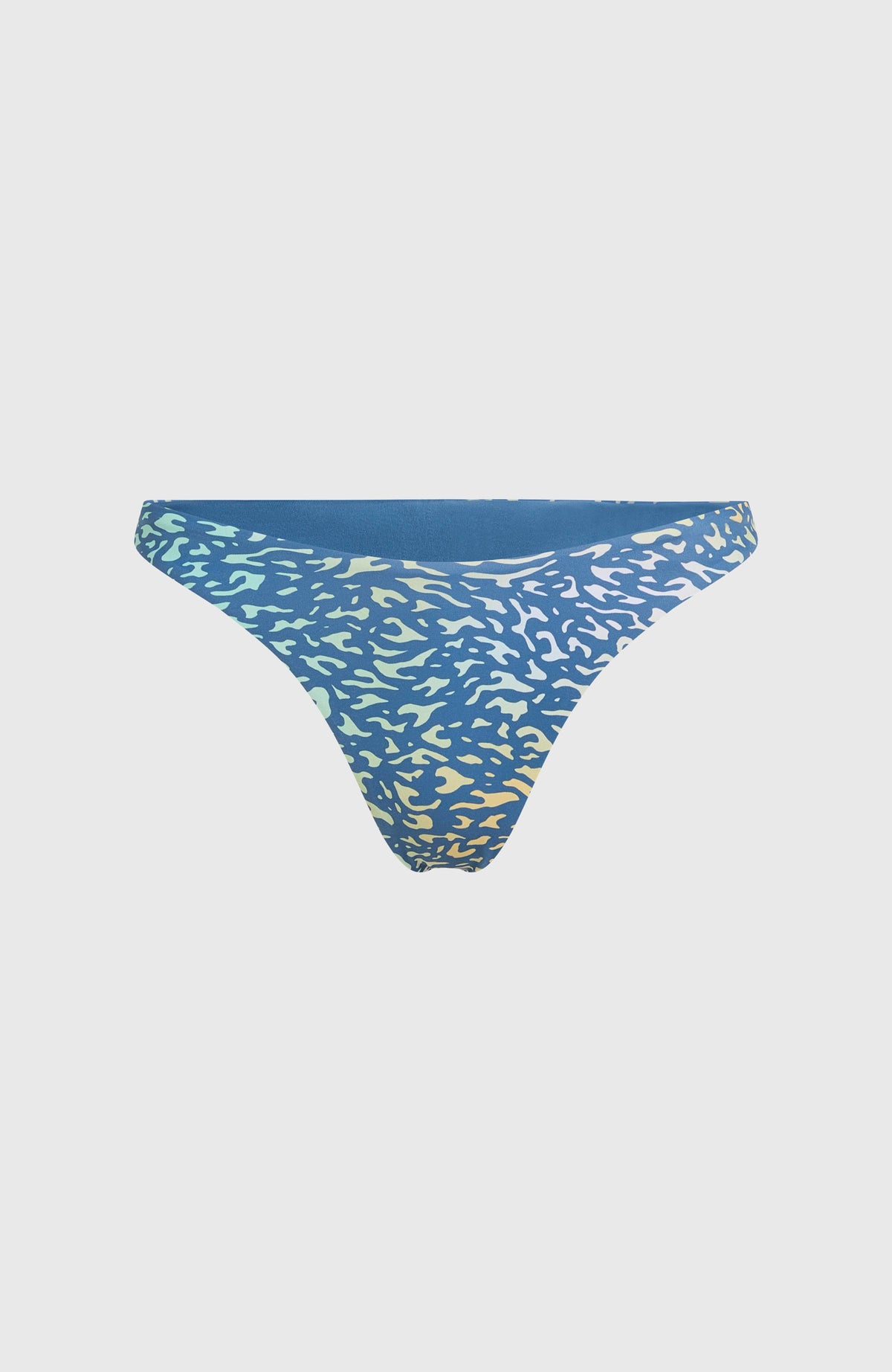 Skye Bikinihose für Damen, gelb mit Tiermuster in Blau, freigestellt von vorne