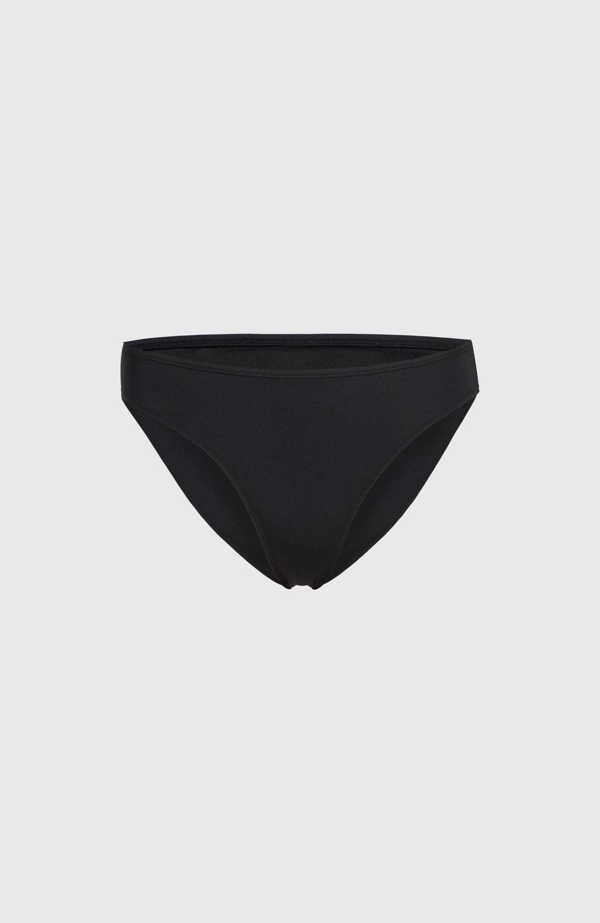 Rita Bikinihose für Damen, schwarz, freigestellt von vorne, elastischer Bund mit feinen Abschlussnähten