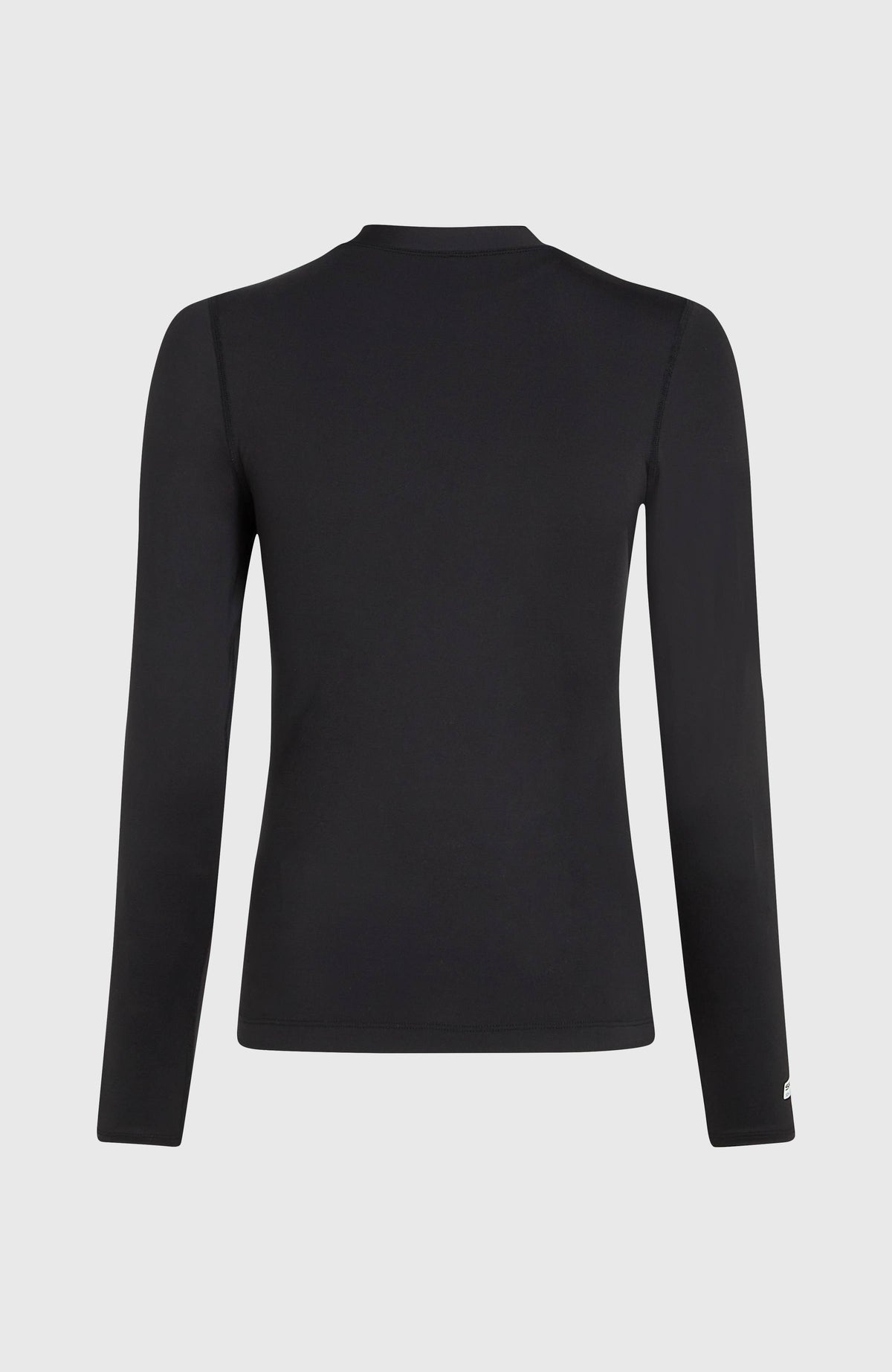Essentials Longsleeve-Schwimmshirt für Damen in Schwarz, freigestellt von hinten mit Stehkragen