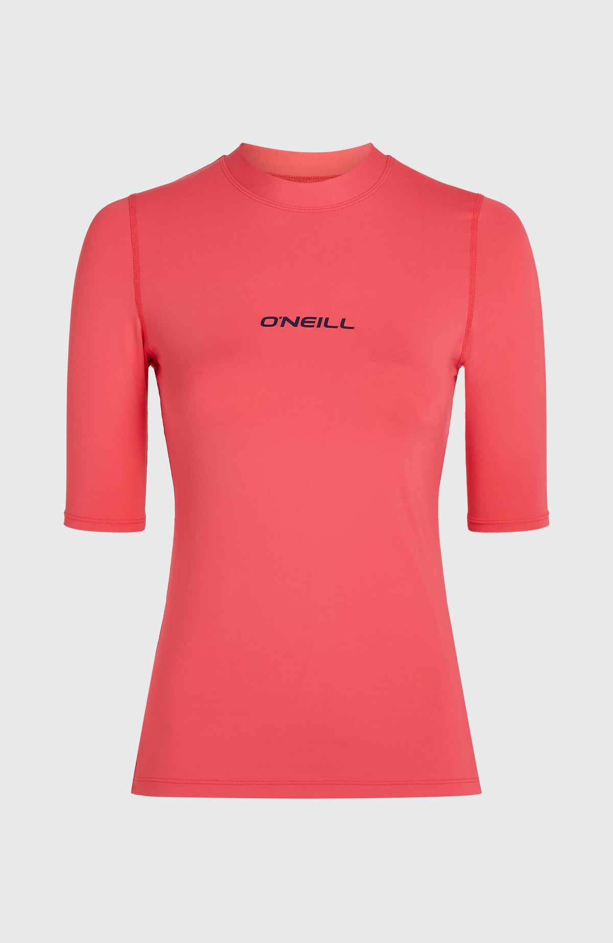Essentials Shortsleeve-Schwimmshirt für Damen in Pink, freigestellt von vorne mit Logo auf der Brust