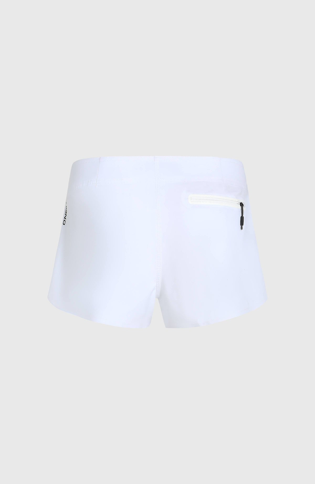 Weiße Hyperfreak Tech Boardshorts für Damen, freigestellt von hinten mit horizontaler Reißverschlusstasche
