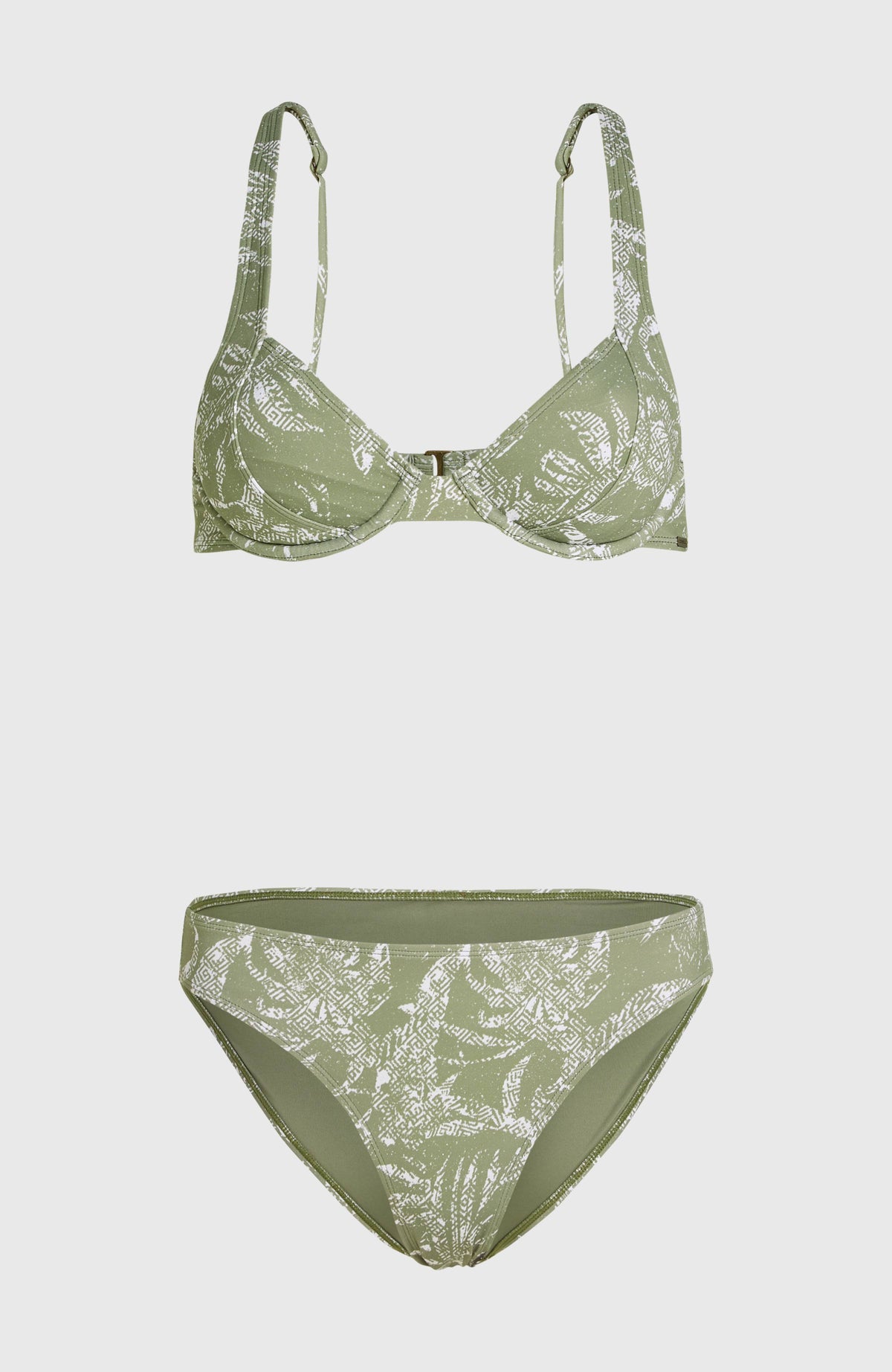 Saltwater Elsie Rita Bikini-Set für Damen, grün mit Blättermuster in Weiß, Produktansicht freigestellt von vorne