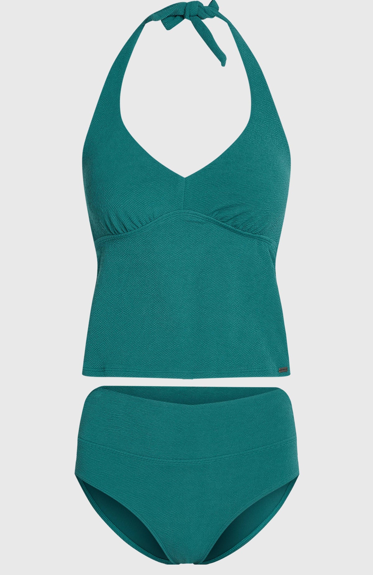 Tankini Bikini-Set für Damen, grün, flach liegend von vorne, Neckholder-Top und hochgeschnittene Bikinihose