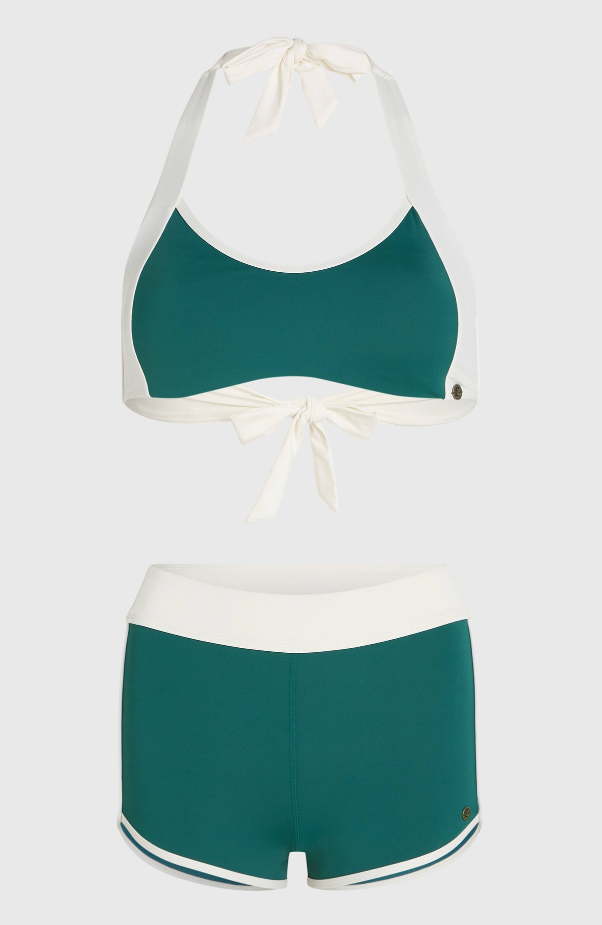 O'Riginals Vintage Bikini-Set für Damen, grün, freigestellt von vorne mit Bikinioberteil und Bikinishorts