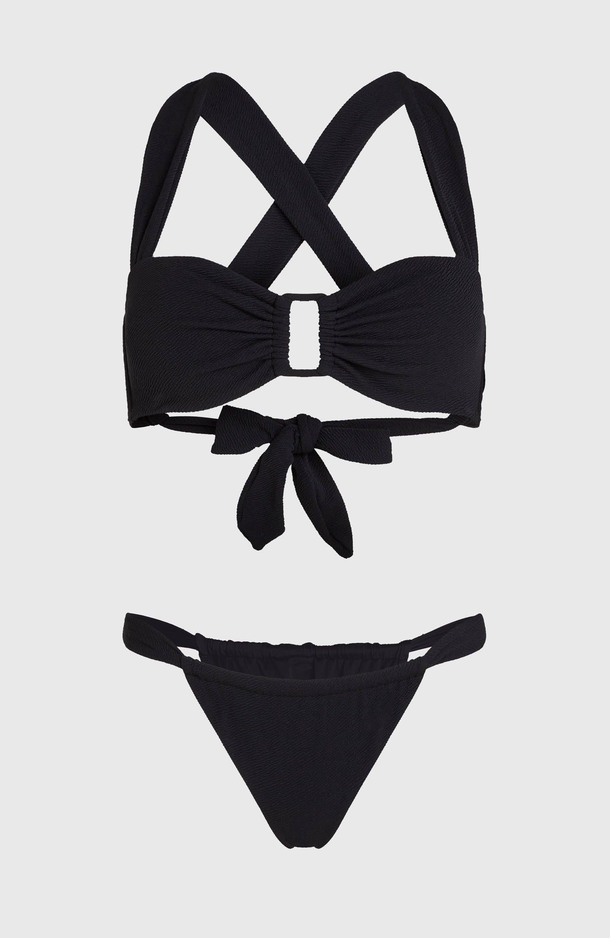 Annie Bikini-Set für Damen, schwarz, flach liegend von vorne, bestehend aus Oberteil und Bikinihose