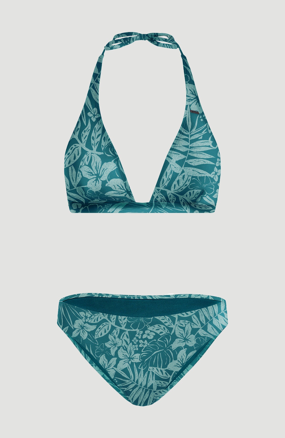 Essentials Marga Cruz Bikini-Set für Damen, grün mit Blumenmuster in Hellgrün, freigestellt in der Vorderansicht