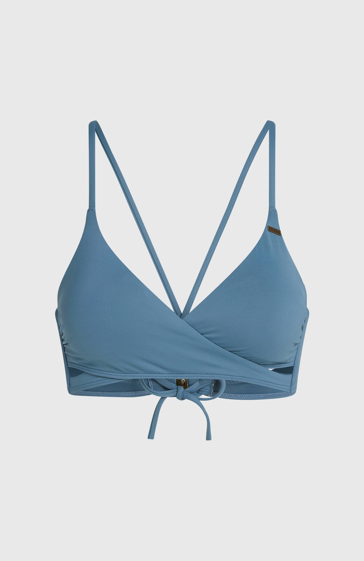 Baay Bikini-Oberteil für Damen, blau, freigestellt von vorne, Wickel-Design mit gekreuzten Trägern