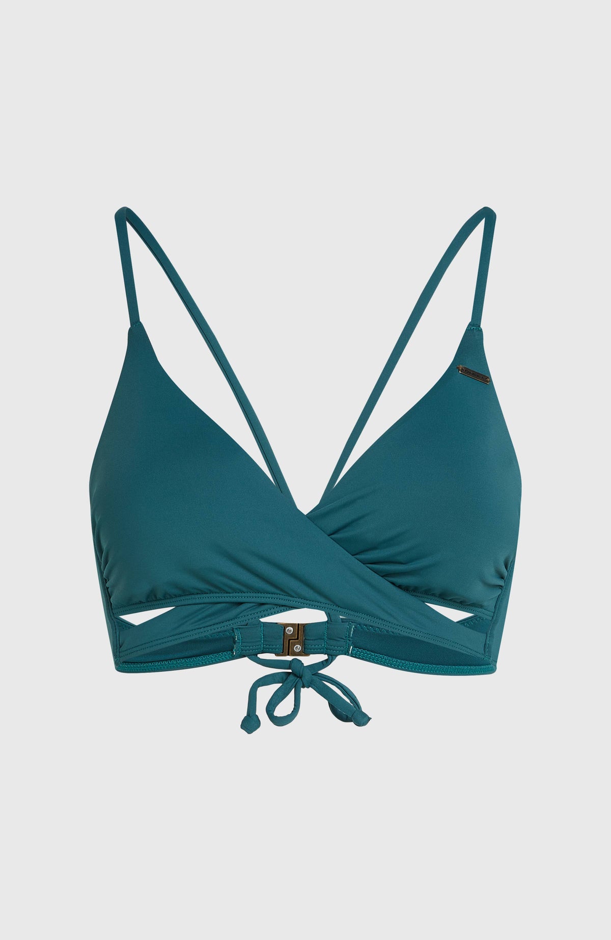 Baay Bikini-Oberteil für Damen, grün, freigestellt von vorne mit Wickeloptik und Bindeband