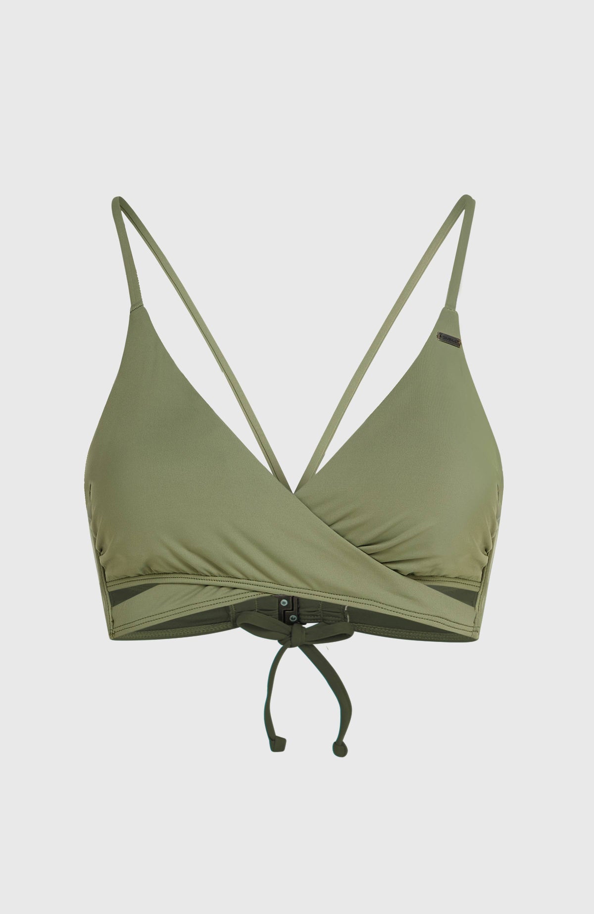 Baay Bikini-Oberteil für Damen, grün, freigestellt von vorne mit überkreuzten Bändern