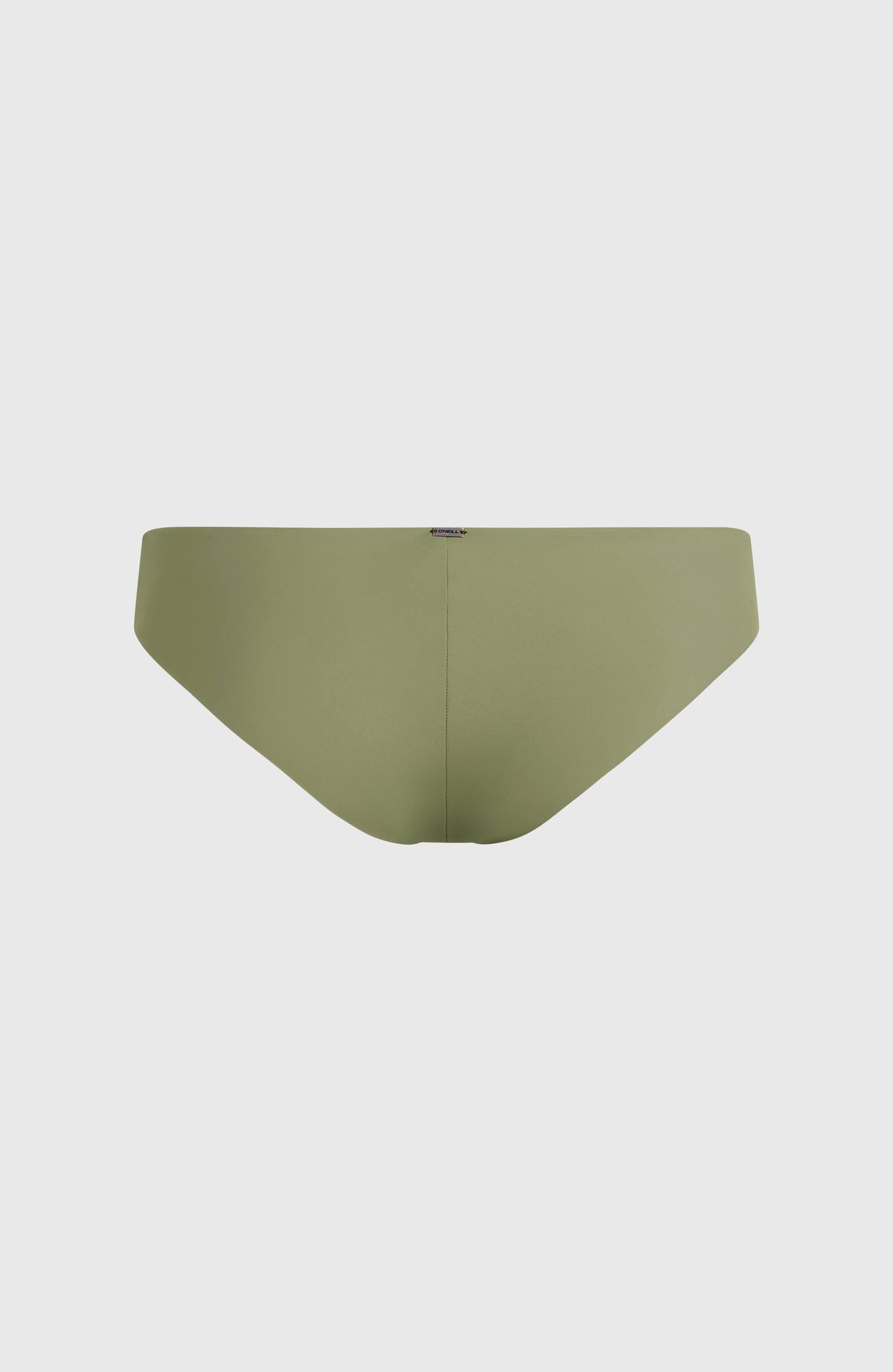 Maoi Bikinihose für Damen, grün, flach liegend von hinten mit Logo-Badge am Bund