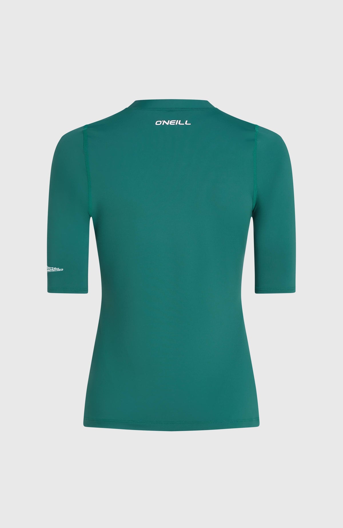 Shortsleeve-UV-Shirt für Damen, grün, freigestellt von hinten, mit kleinem Logo-Print in Weiß am Kragen