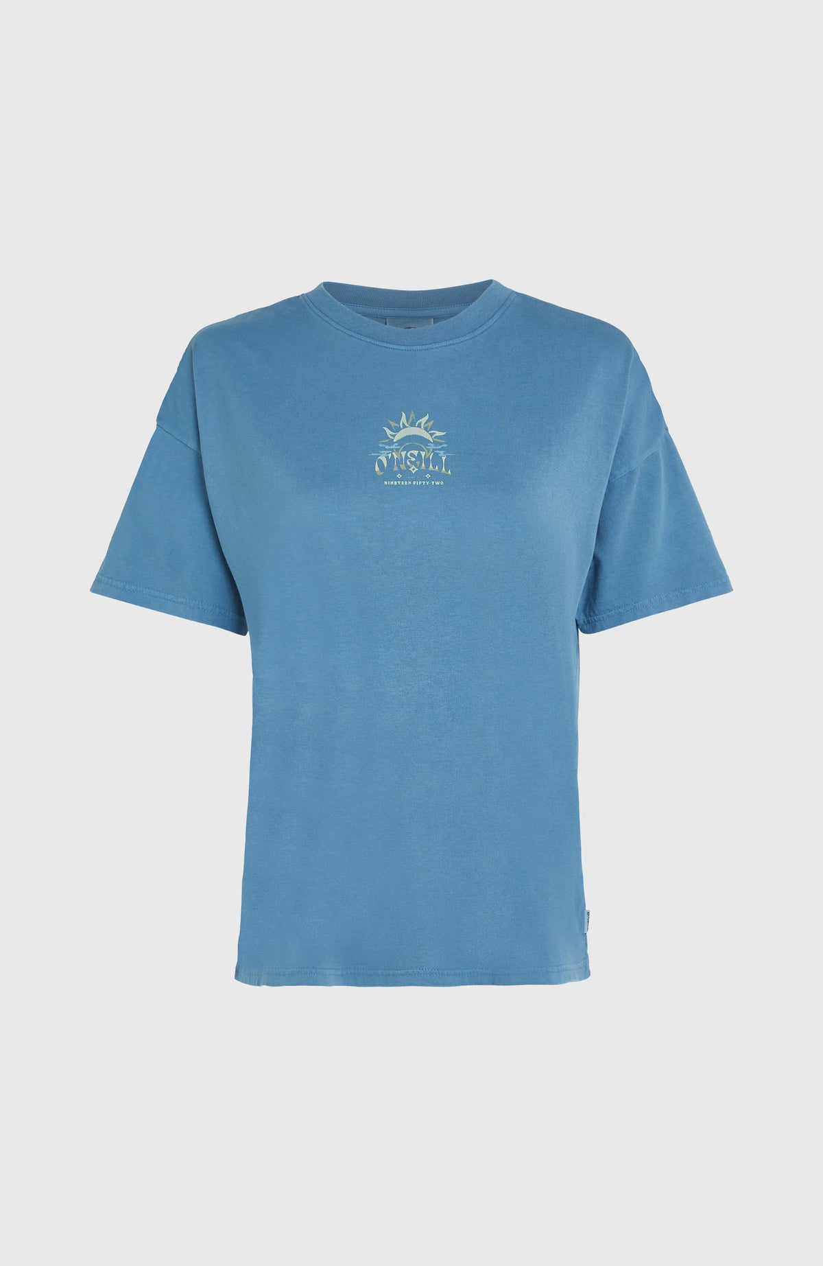Beach Vintage T-Shirt für Damen, blau mit Grafik-Print, freigestellt von vorne