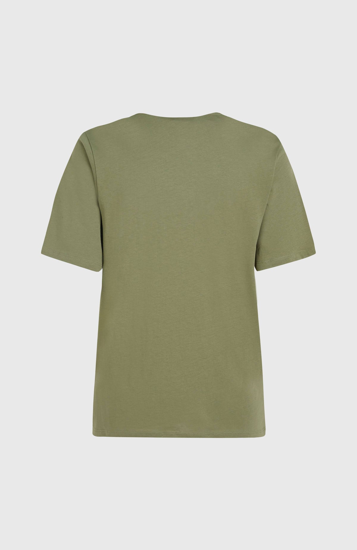 Future Surf Society T-Shirt für Damen, grün mit Logo-Print in Weiß, unifarbene Rückseite freigestellt von hinten
