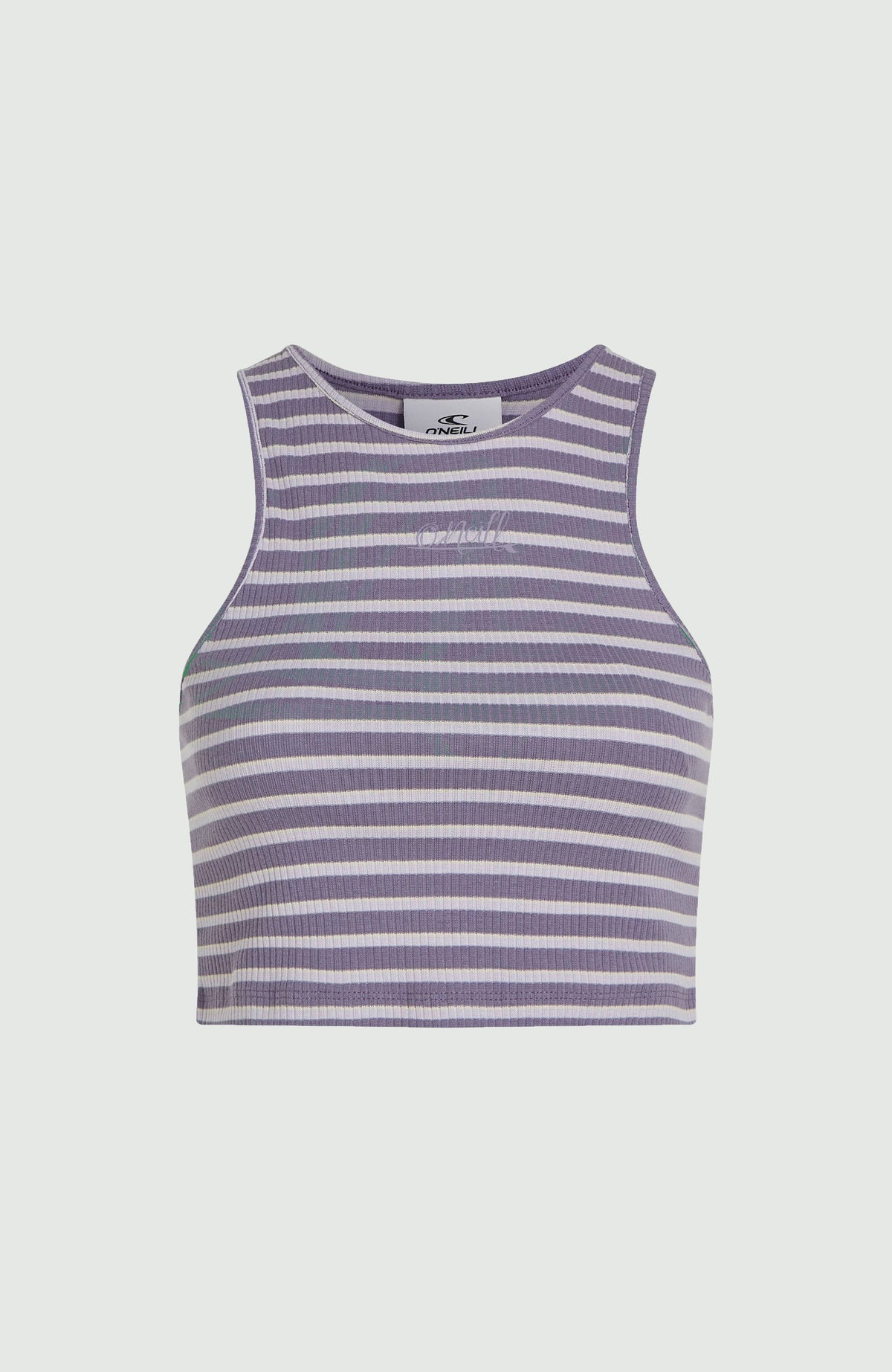 Jess Rib Tanktop für Damen, lila mit Streifenmuster in Weiß, freigestellt von vorne