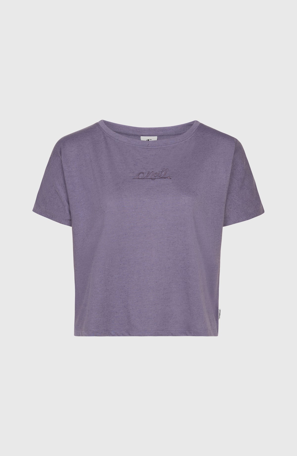 Essentials Script T-Shirt in Drape-Optik für Damen, lila, freigestellt von vorne