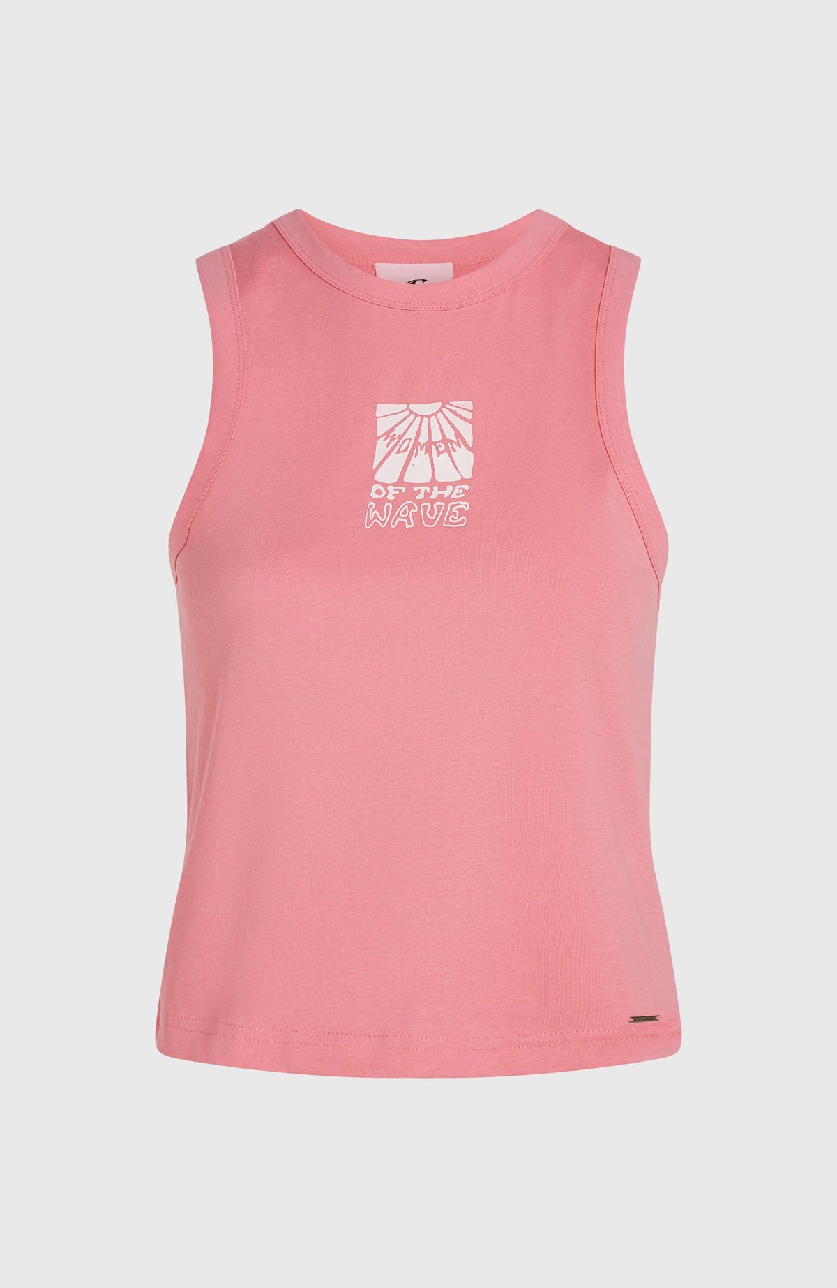 Pinkes Women of the Wave Tanktop für Damen mit Grafik-Print in Weiß, flach liegend von vorne