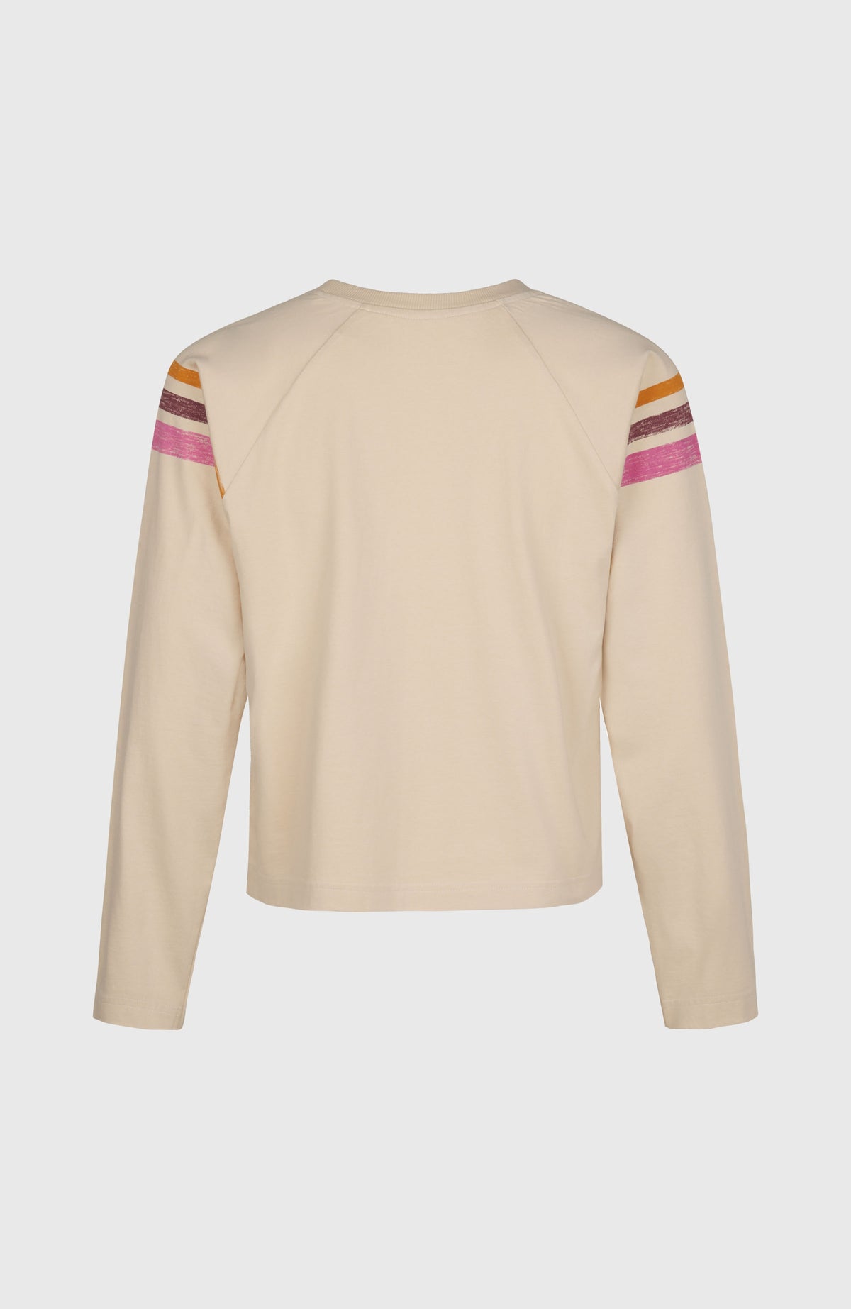O'Riginals Langarmshirt für Damen, beige mit Streifenmuster in Orange und Pink, flach liegend von hinten