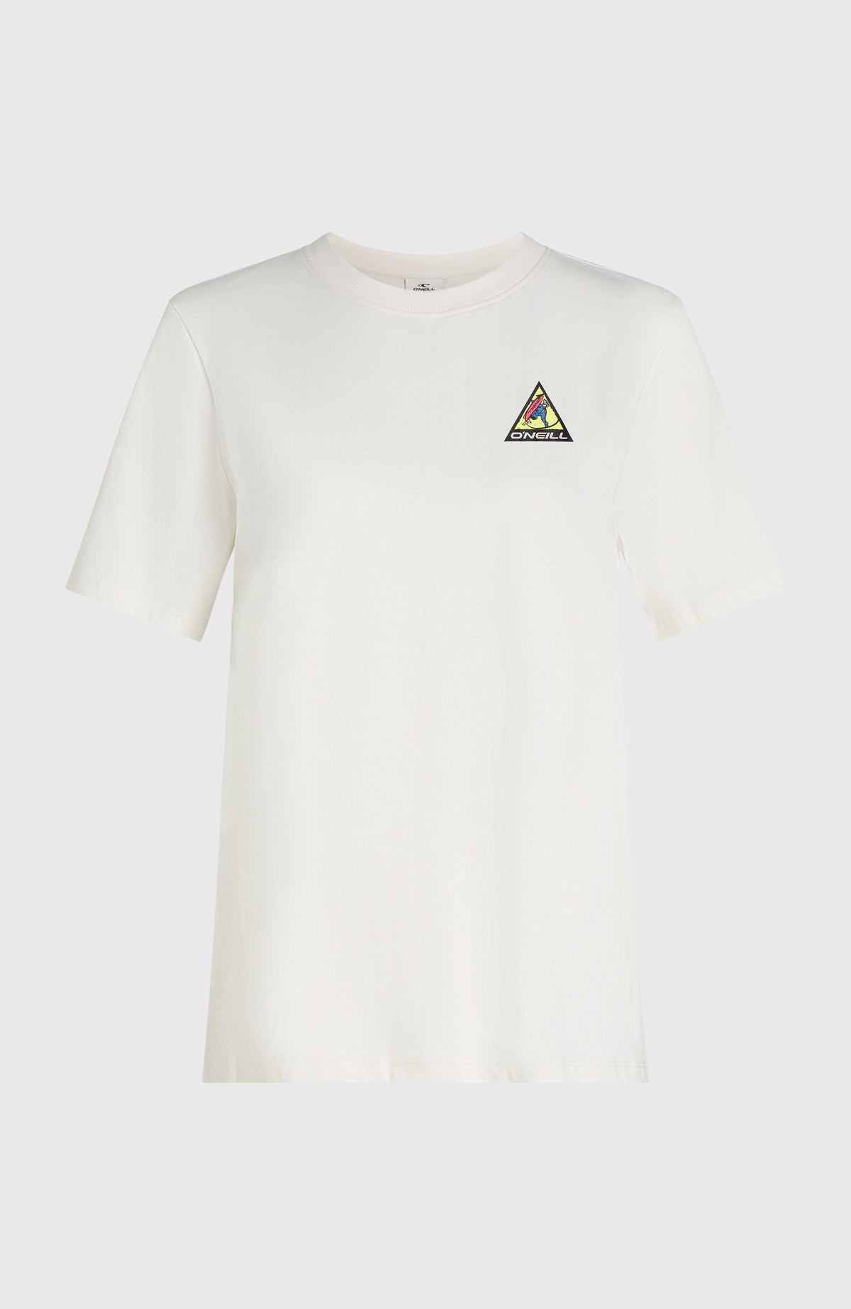 FWC'Play T-Shirt für Damen, weiß mit Logo-Print in Blau und Pink, freigestellt von vorne