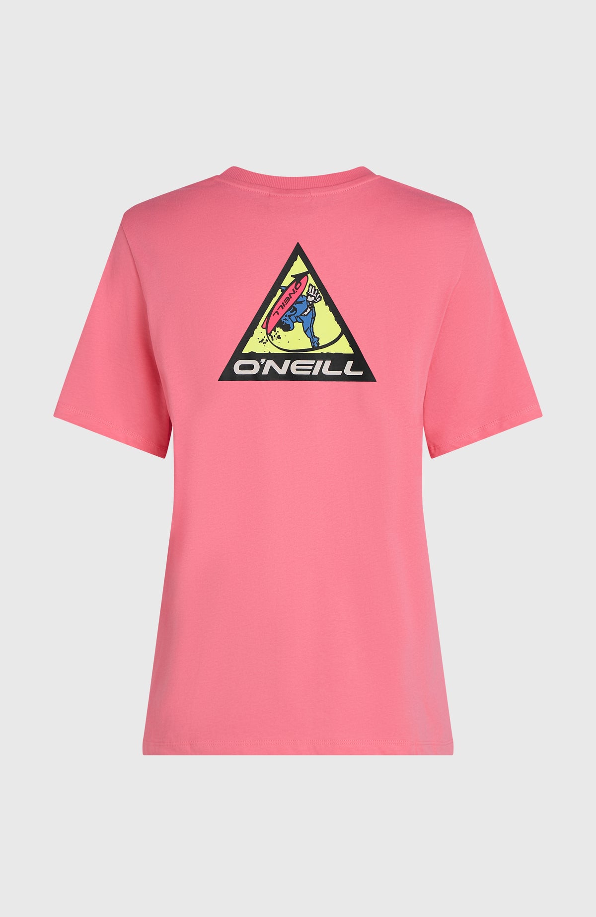 FWC'Play T-Shirt für Damen, pink mit Logo-Print in Blau und Gelb, freigestellt von hinten