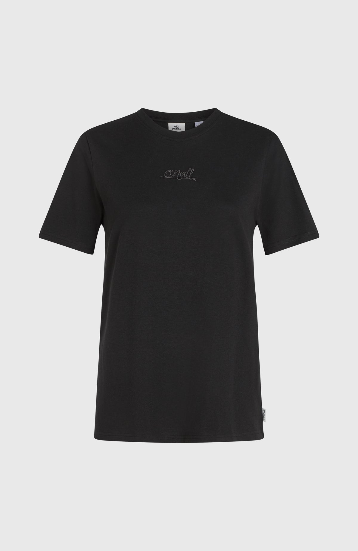 Essentials Script T-Shirt für Damen, schwarz, freigestellt von vorne