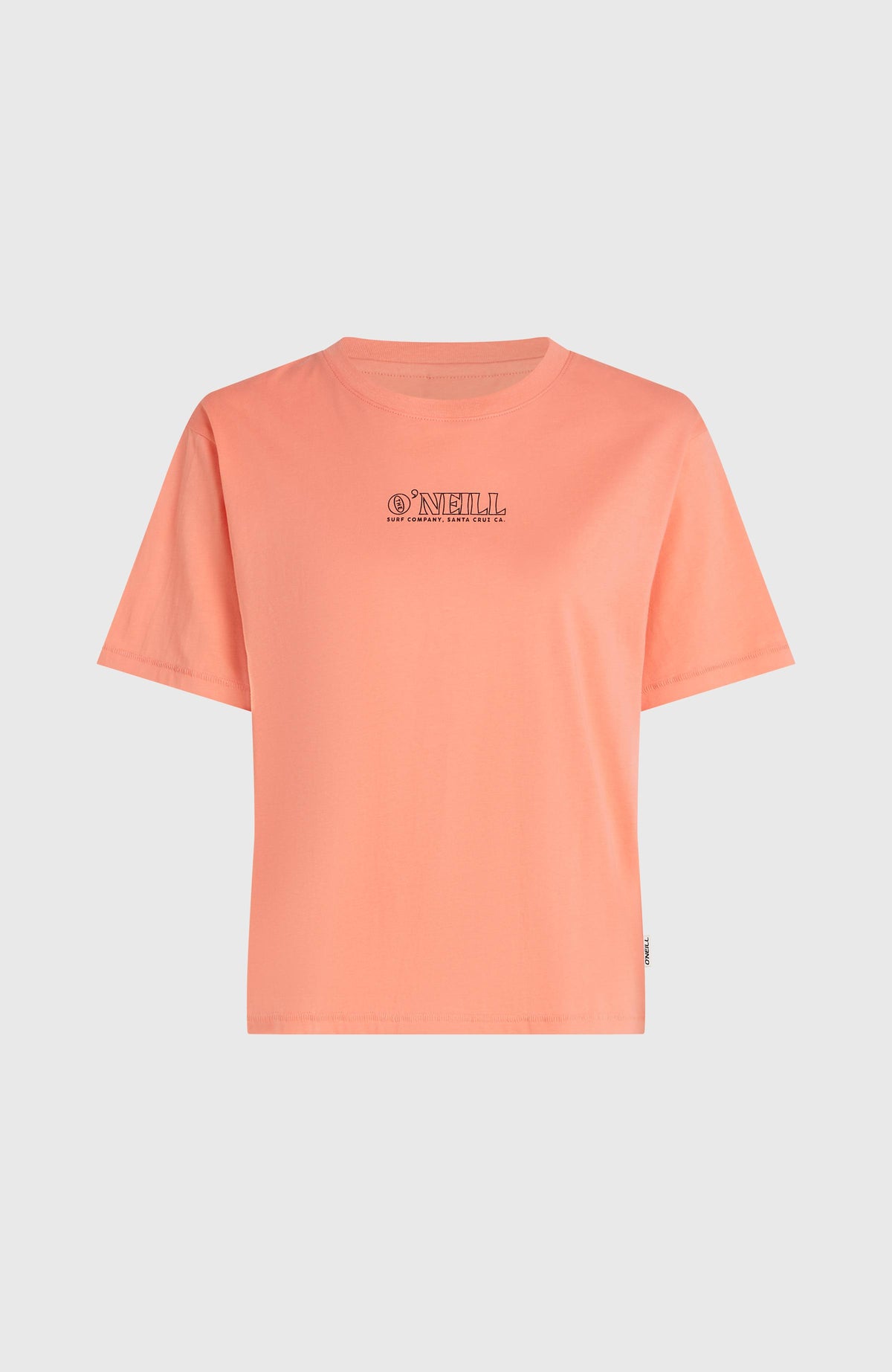 Boxy Back-Print T-Shirt für Damen, orange, freigestellt von vorne mit rundem Kragen und kleinem Logo-Print