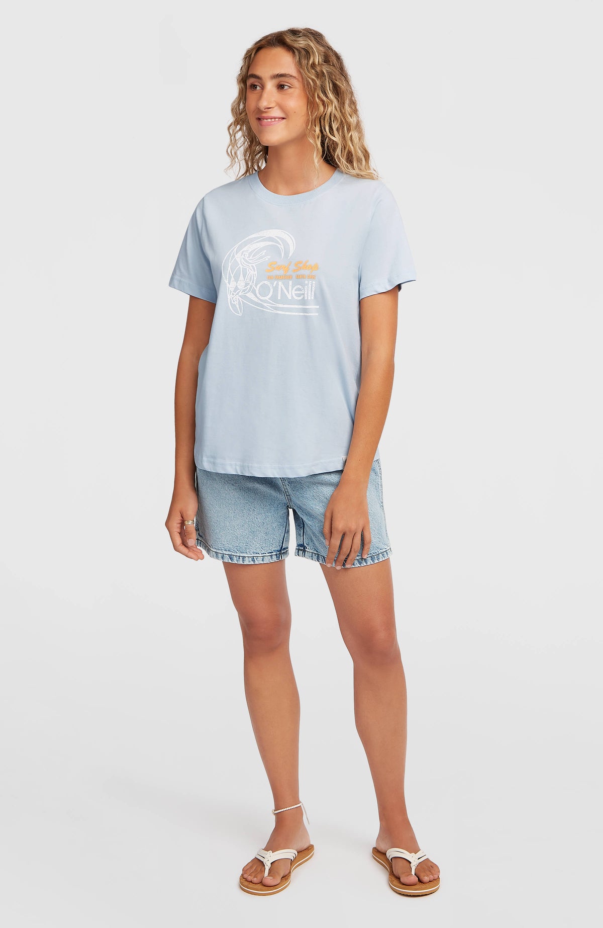 O'Riginals Circle Surfer T-Shirt für Damen, blau, Ganzkörperansicht von vorne am Model